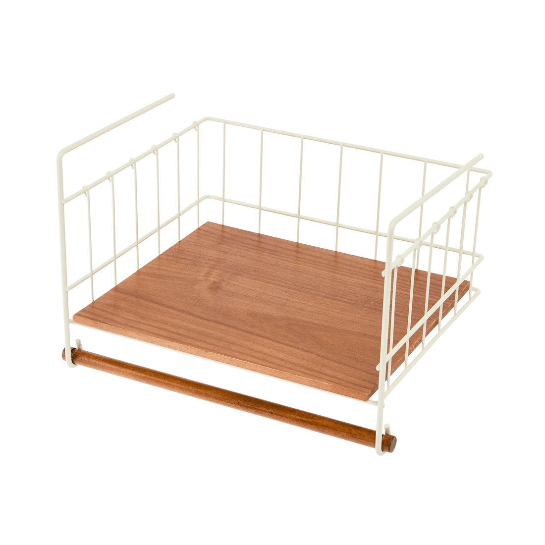 3 Off White and Acacia Undershelf Basket, 3 of 6