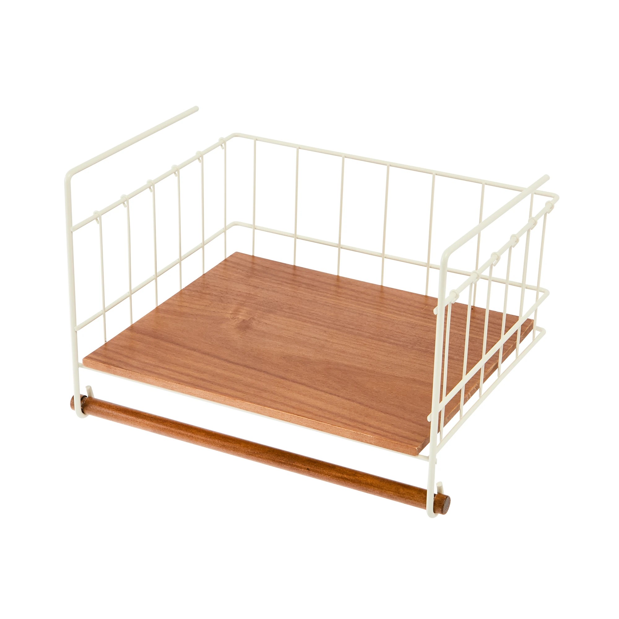 3 Off White and Acacia Undershelf Basket, 3 of 6