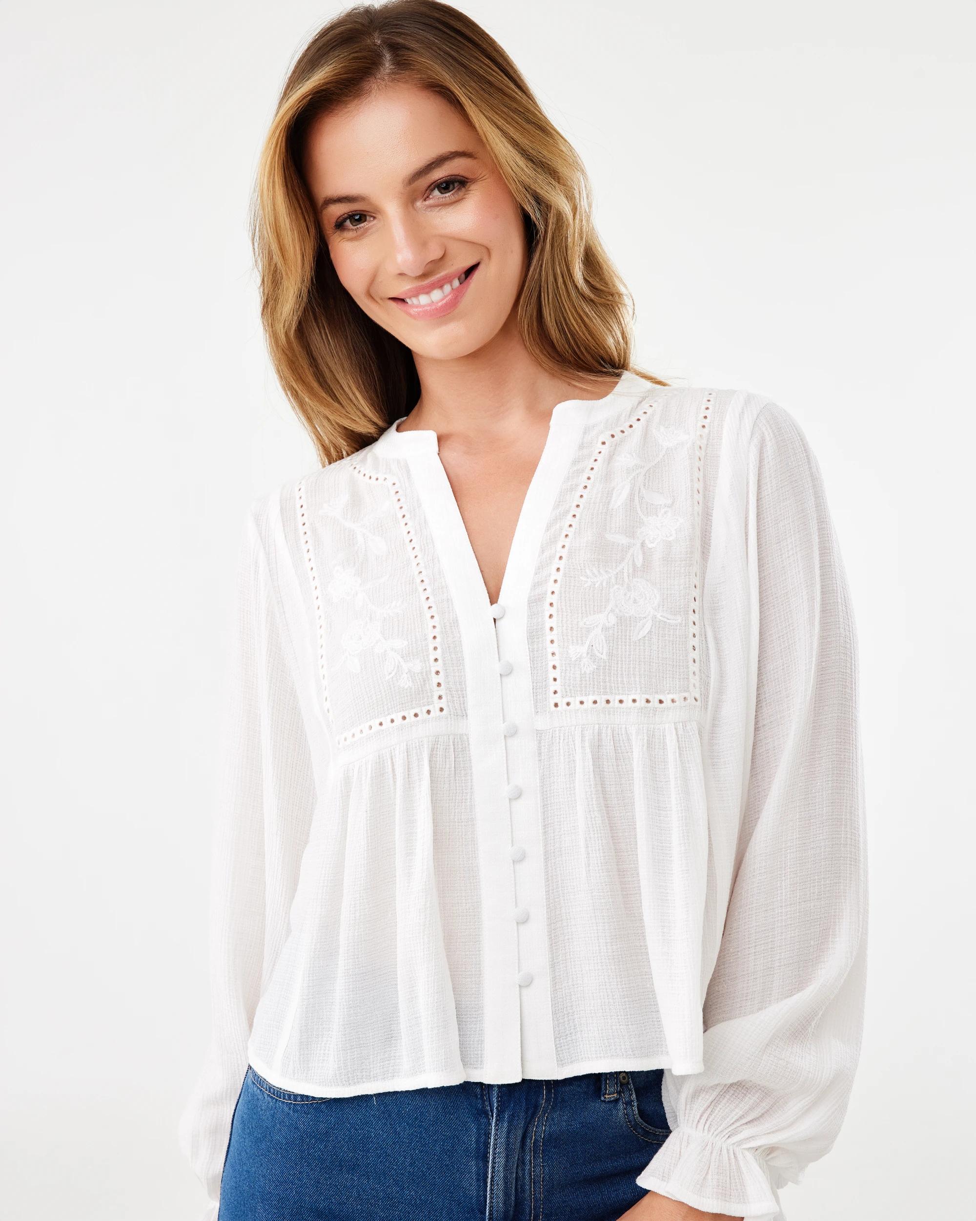 4 Long Sleeve Boho Detail Top White, 4 of 7