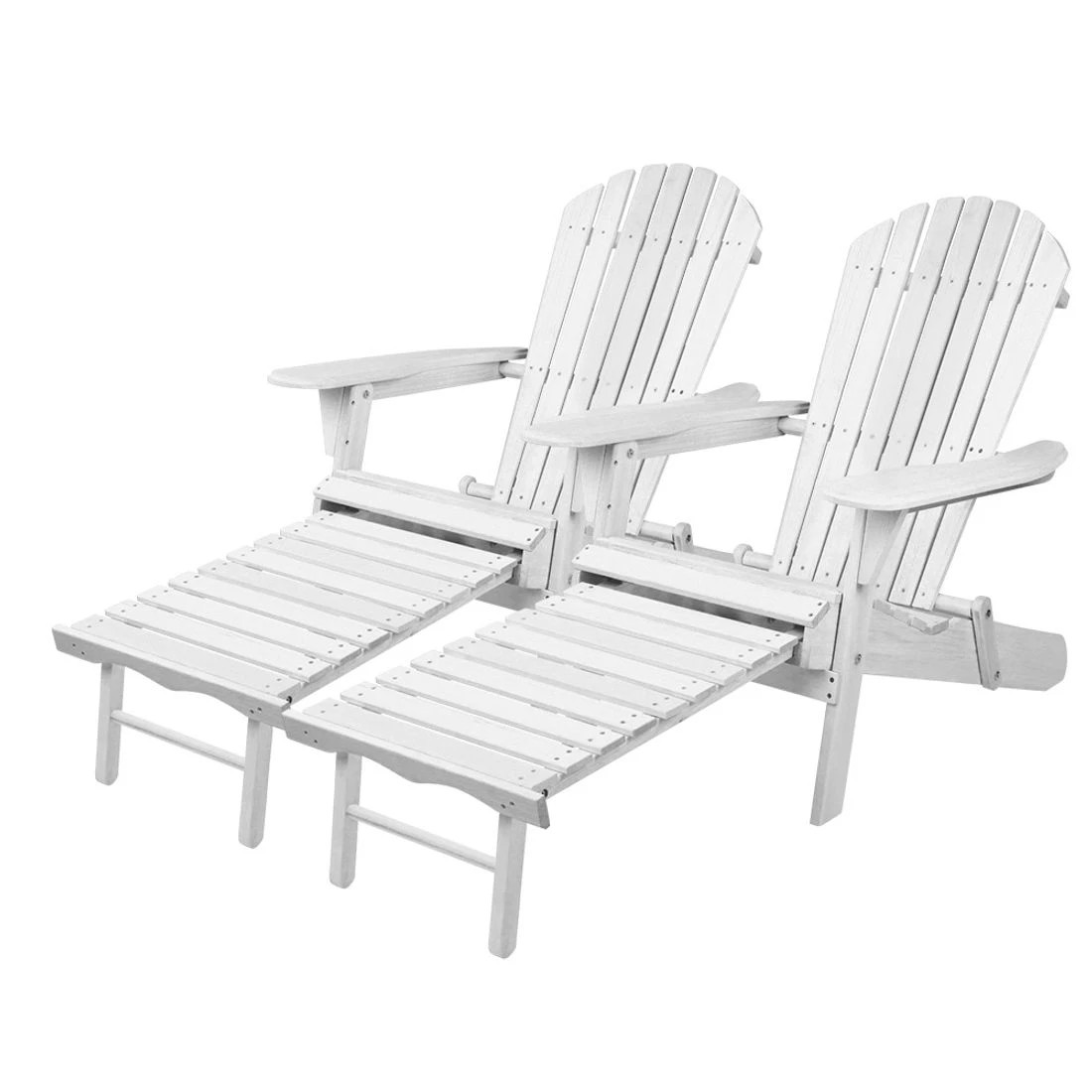 1 Gardeon 2PC Adirondack Outdoor Chairs Wood Foldable Sun Lounge Patio Furniture - White, 1 of 5