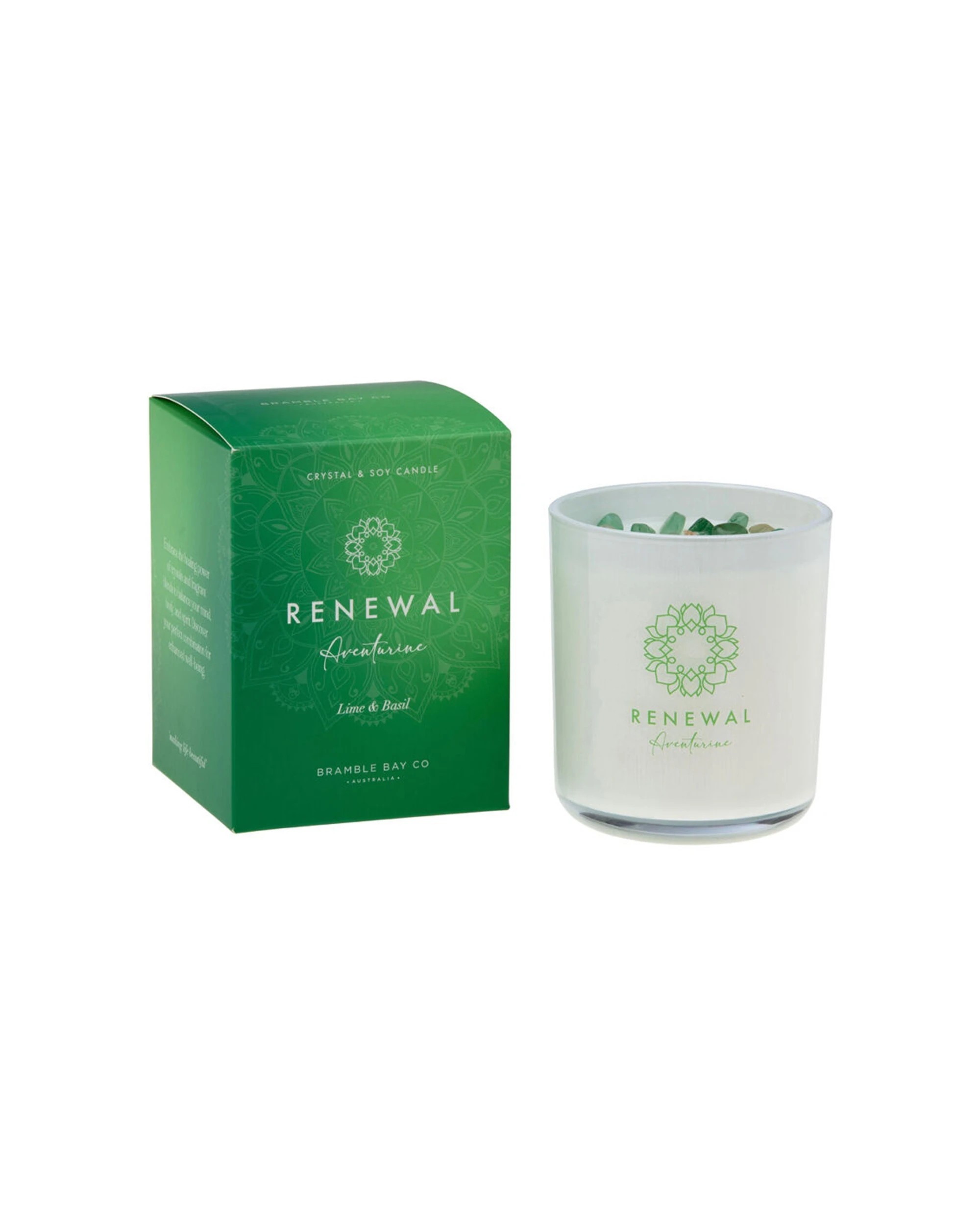1 Bramble Bay Crystal Boho Aventurine Renewal Scented Candle Lime & Basil 300g - Clear, 1 of 3