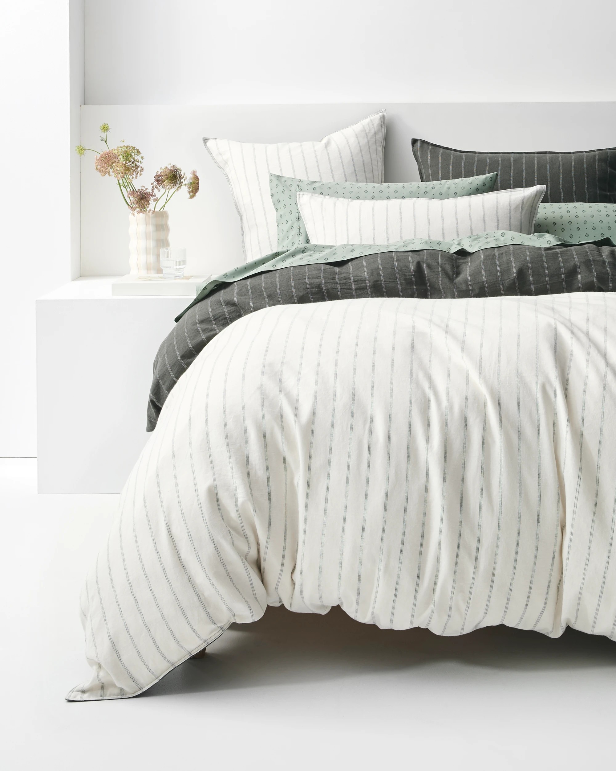 2 Target Adelle Stripe Linen/Cotton Quilt Cover Set - Super King Bed - Green, 2 of 10
