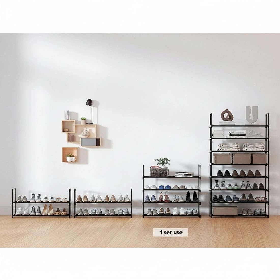 6 Artiss Shoe Rack Cabinet Stackable 4-Tier 16 Pairs Entryway Storage Organizer Easy Clean Sturdy Space Saving - Black, 6 of 8