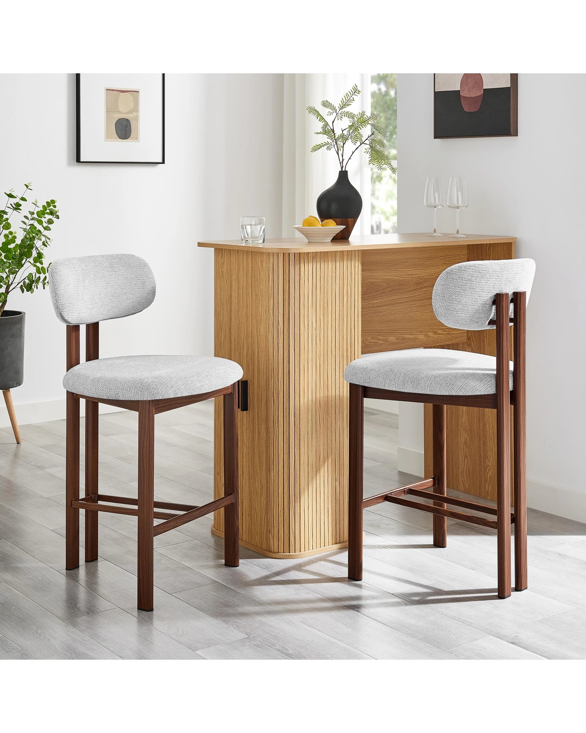 2 Kodu Dining Stools Pair (Set of Two) Grey and Walnut, 2 of 9