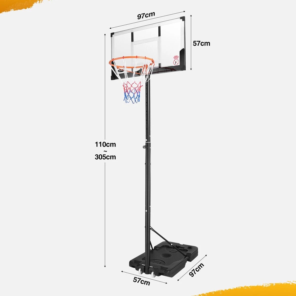 2 Ausway Portable Basketball Hoop System Adjustable Stand 1.1m-3.05m, 2 of 7
