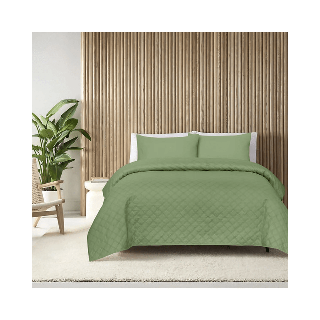 2 Amsons Premium Double Brushed Microfiber Bedspread Set - Super King, Green (1 Bedspread + 2 Pillowcases) - Green, 2 of 2