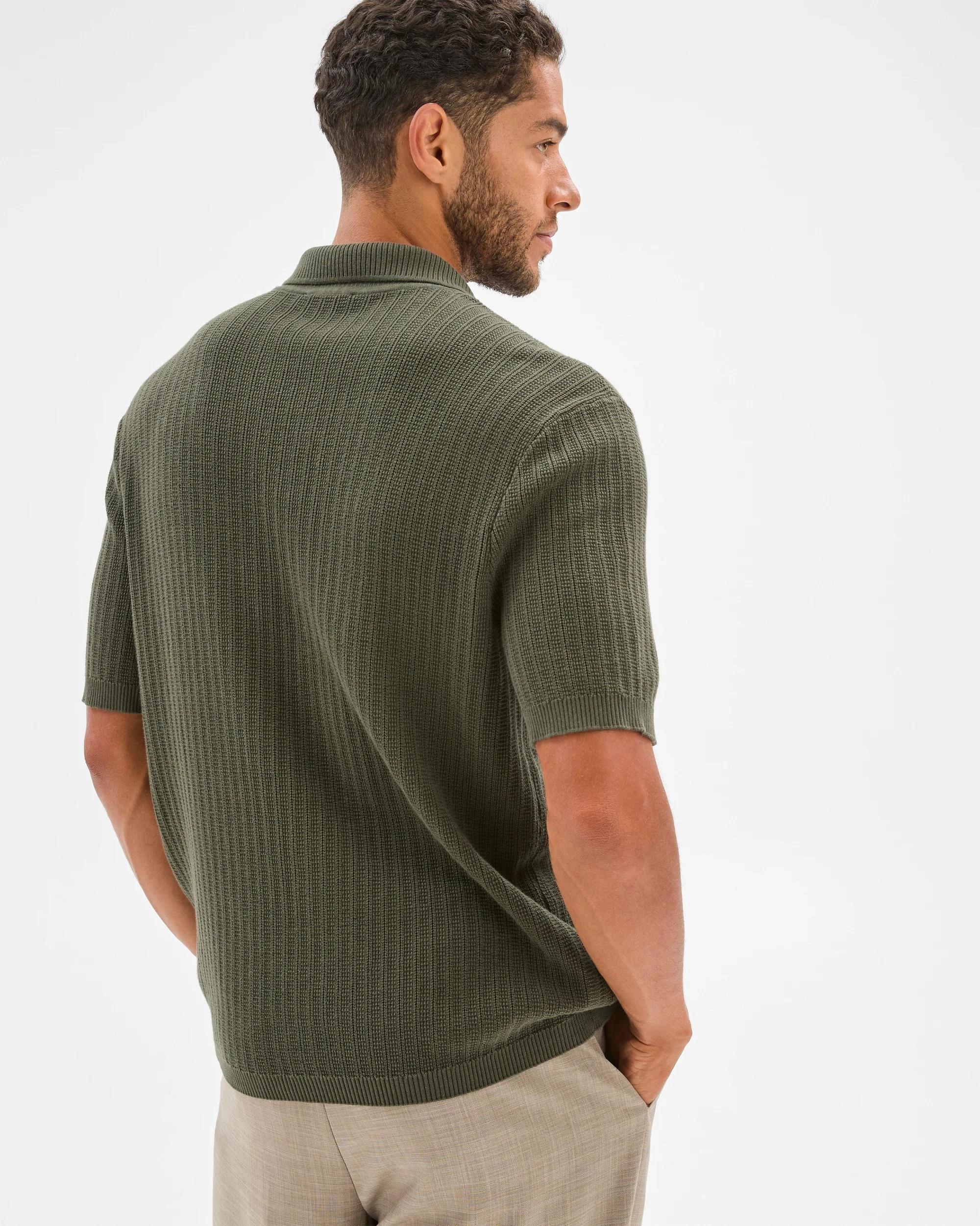 3 Australian Cotton Textured Stripe Knit Shirt - Preview KHAKI, 3 of 6