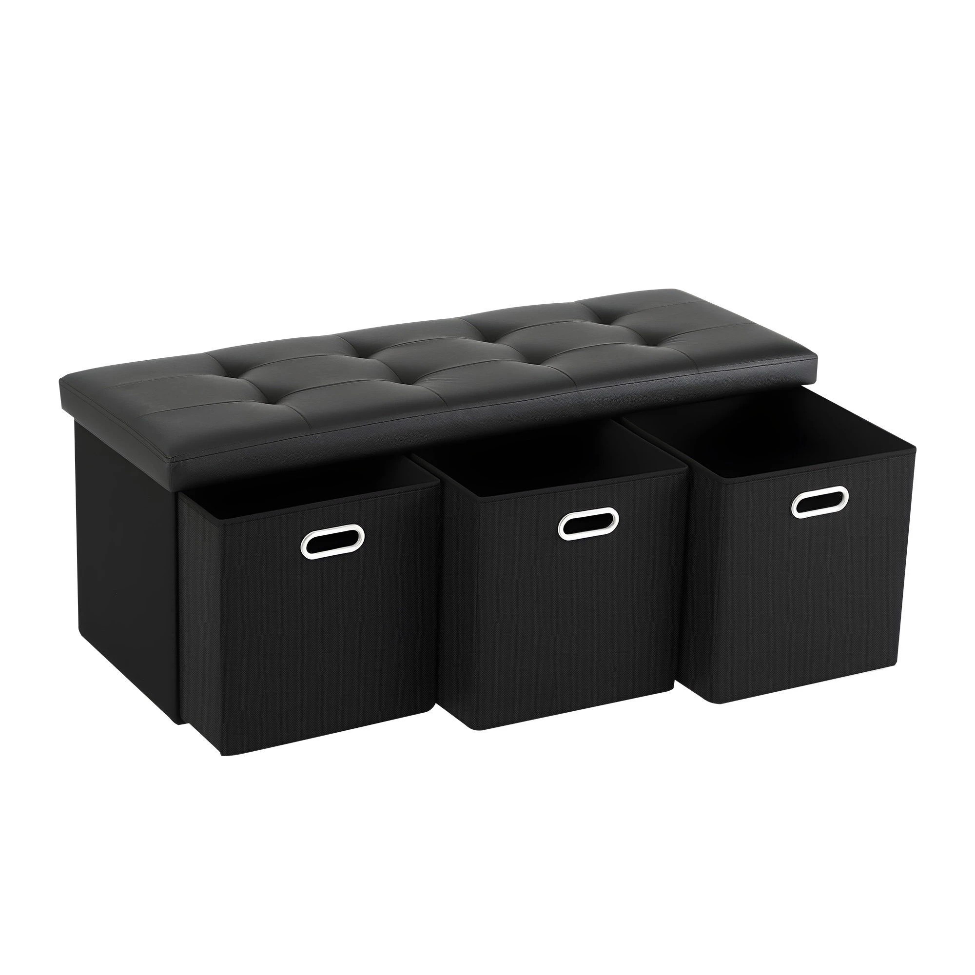 1 Artiss Storage Ottoman with 3 Cube Drawers Foot Stool Rest Foldable - Black, 1 of 7