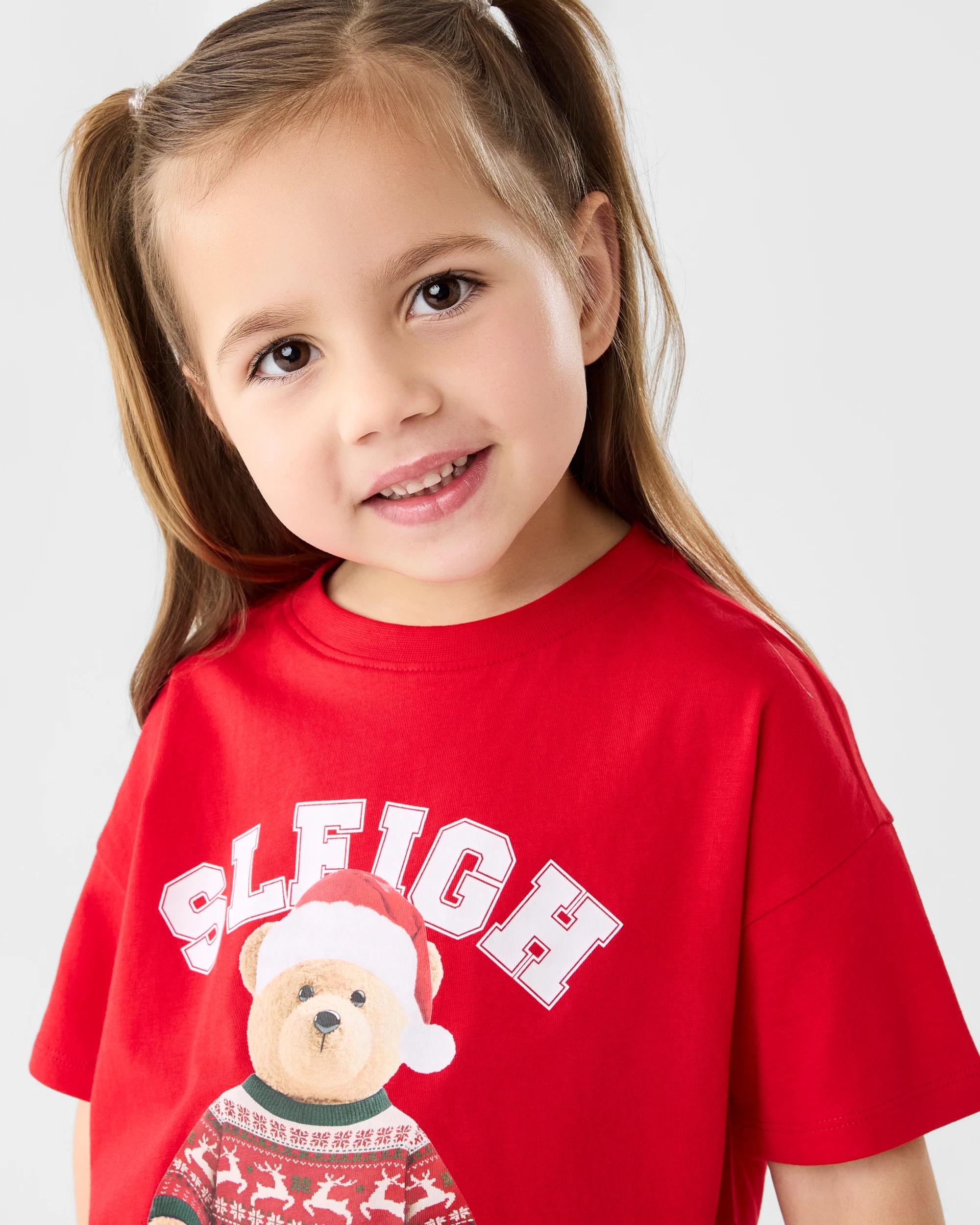 4 Family Matching Christmas Sleigh Bear Younger Kids Pyjama Set Xmas Teddy, 4 of 9
