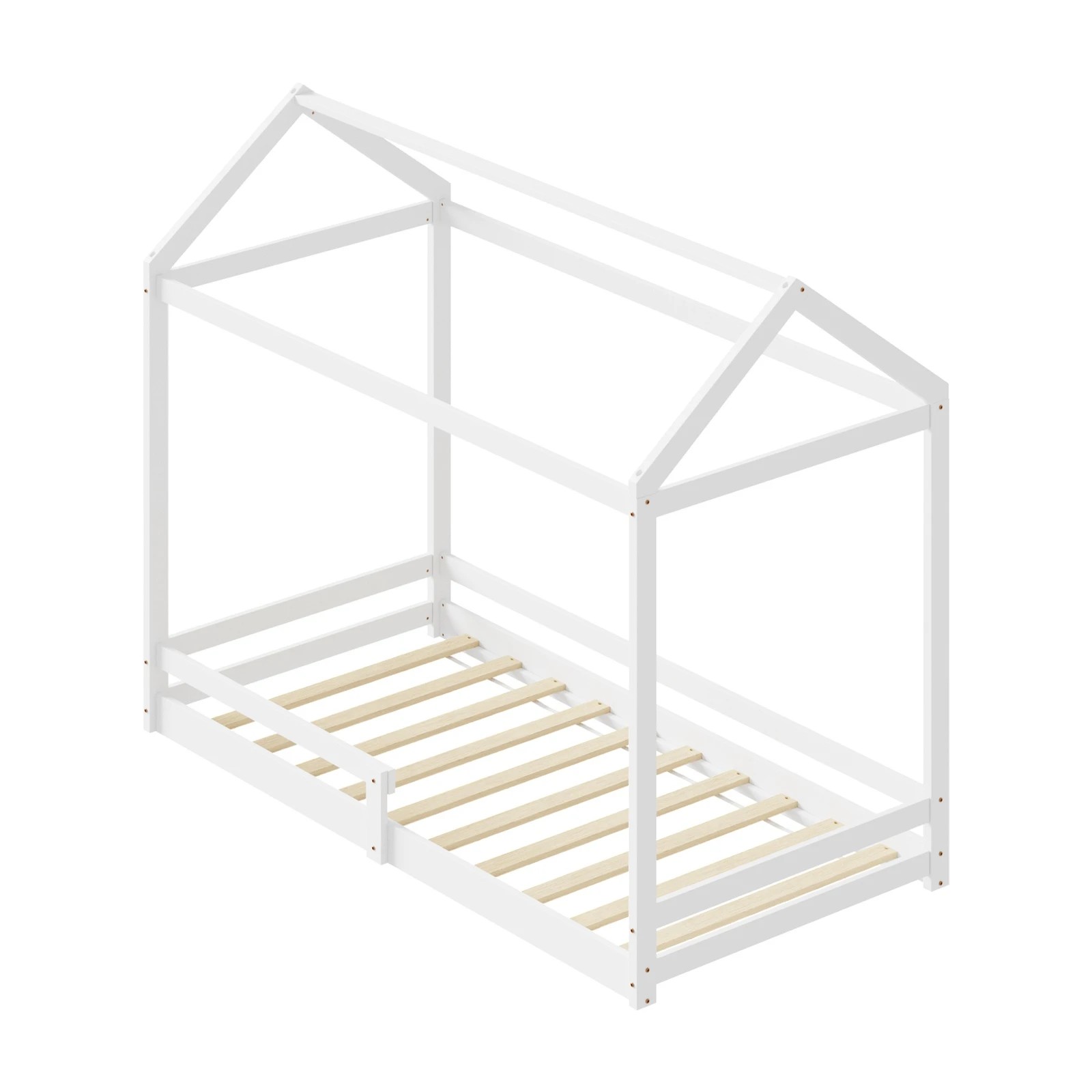 4 Oikiture Kids Wooden Bed Frame House Beds Base Timber With Fence Single
 - White, 4 of 10