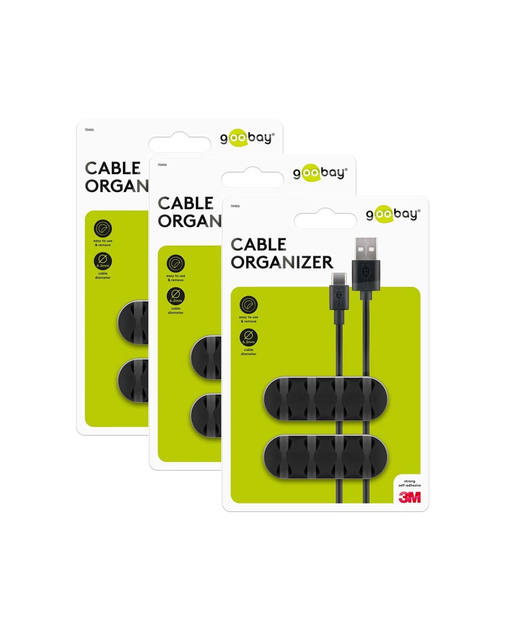 1 Goobay 3x 2pc 4 Slots Adhesive Cable Organiser 6.4cm Pack - Black, 1 of 5