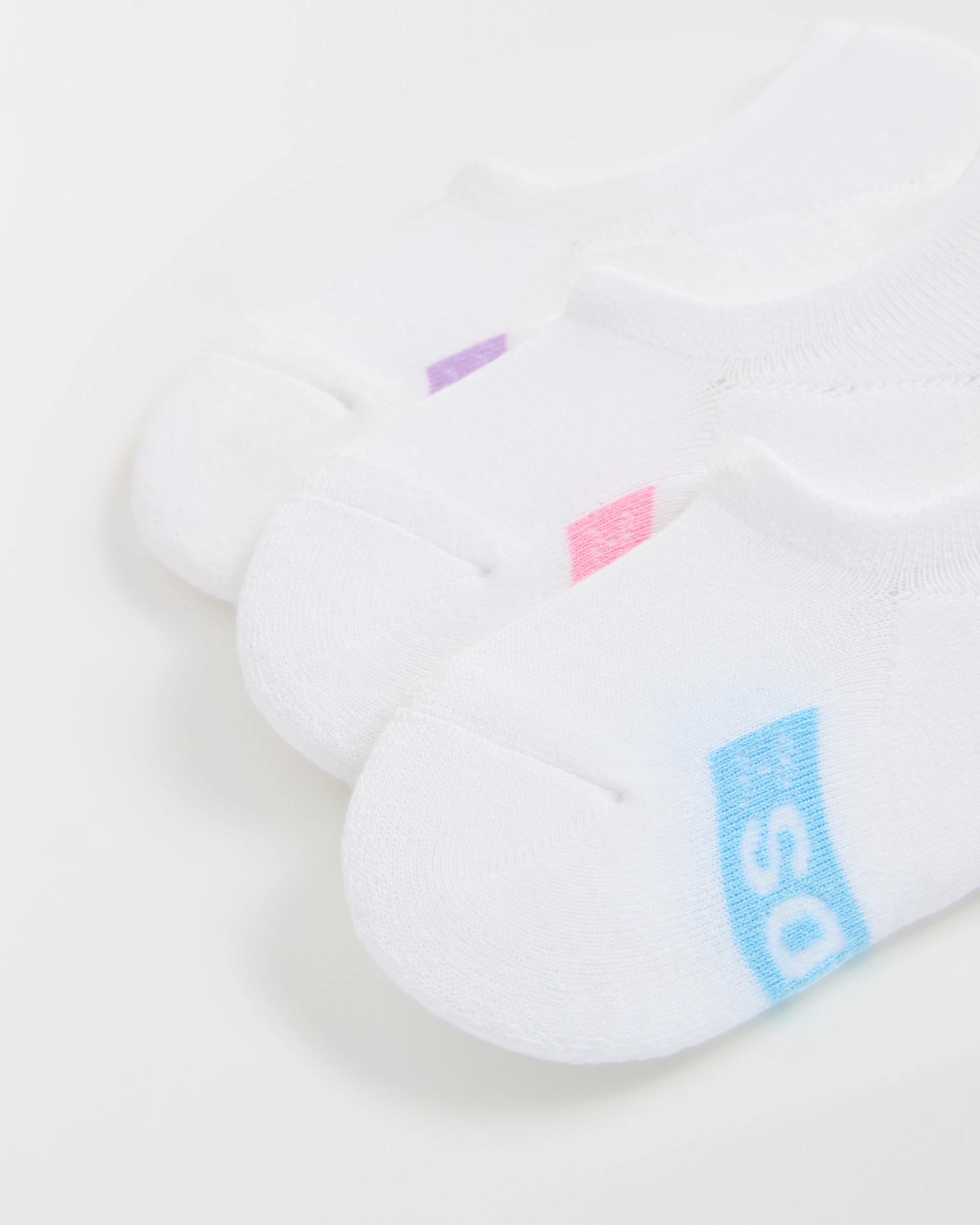 2 Women's Cotton Blend Cushioned Sneaker Socks 3 Pack - Bonds WHITE WITH BLUE/PINK/PURPLE, 2 of 3