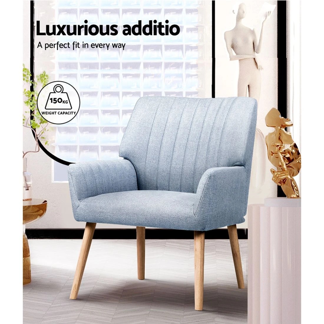 4 Artiss 2X Armchair Fabric Blue - Multi, 4 of 6