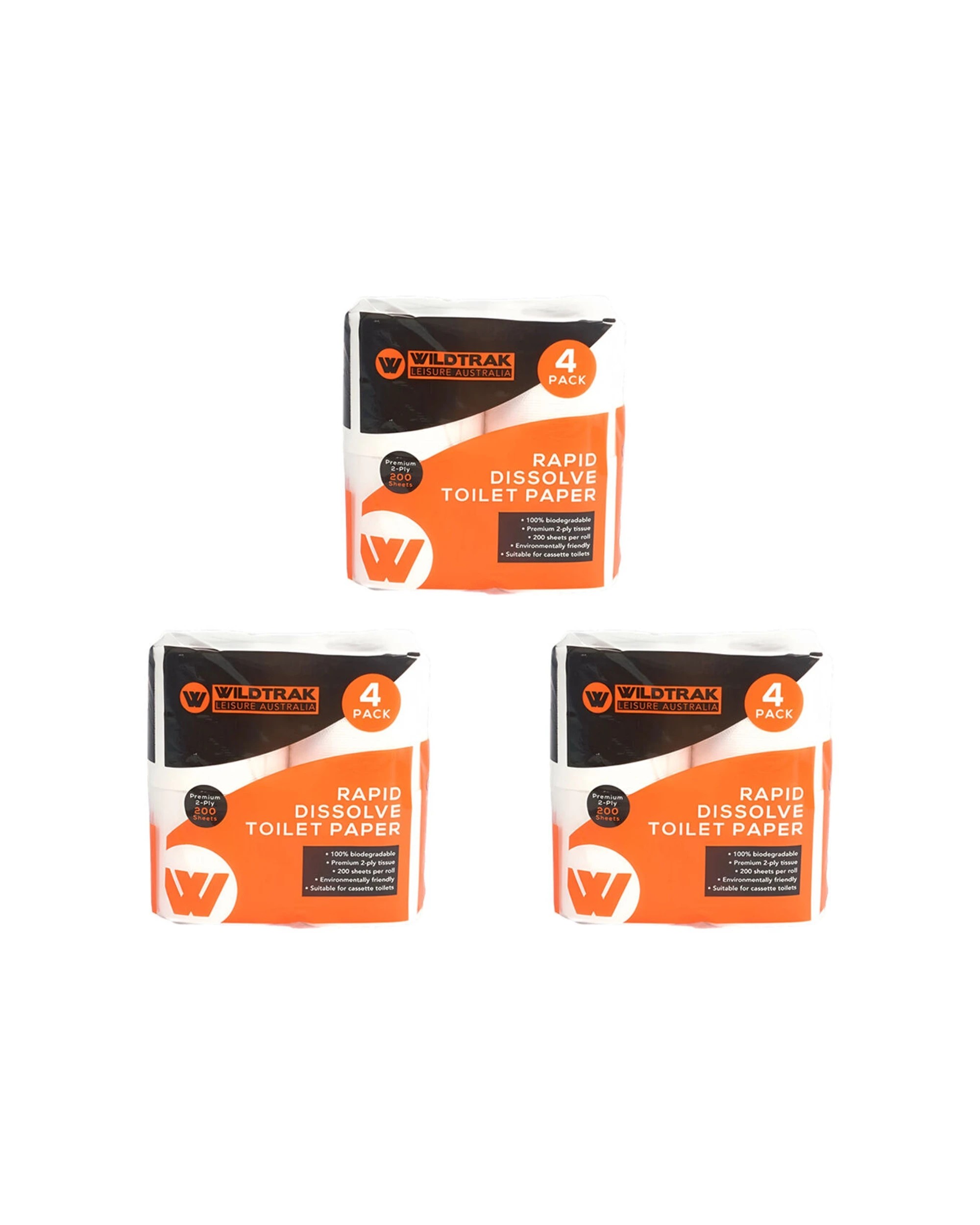 1 Wildtrak Rapid Dissolve Camping Toilet Paper Rolls 3 x 4pc Biodegradable - White, 1 of 2