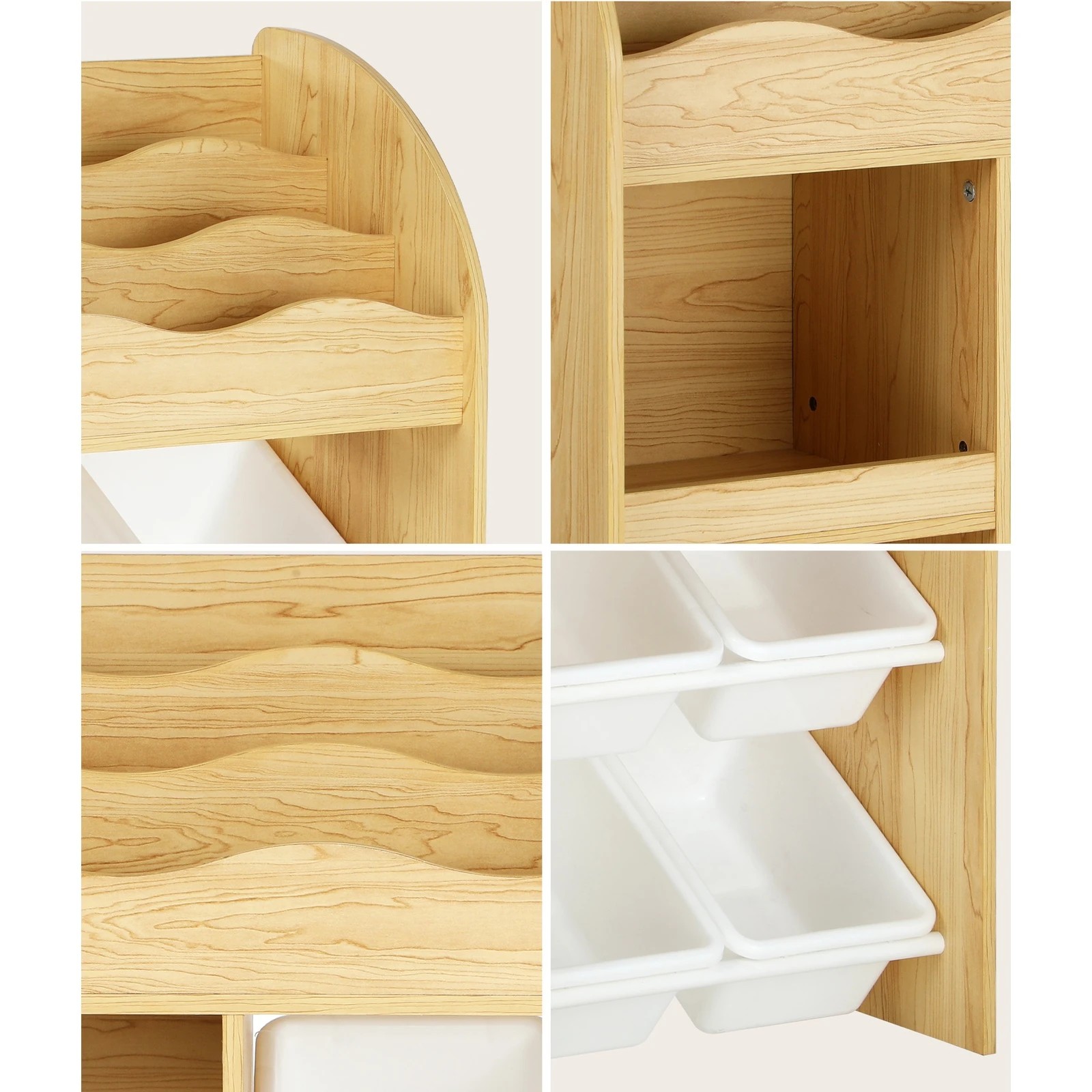 5 Oikiture Kids Bookshelf 4 Bins Toy Box Storage Organiser Display Shelf
 - Natural, 5 of 10