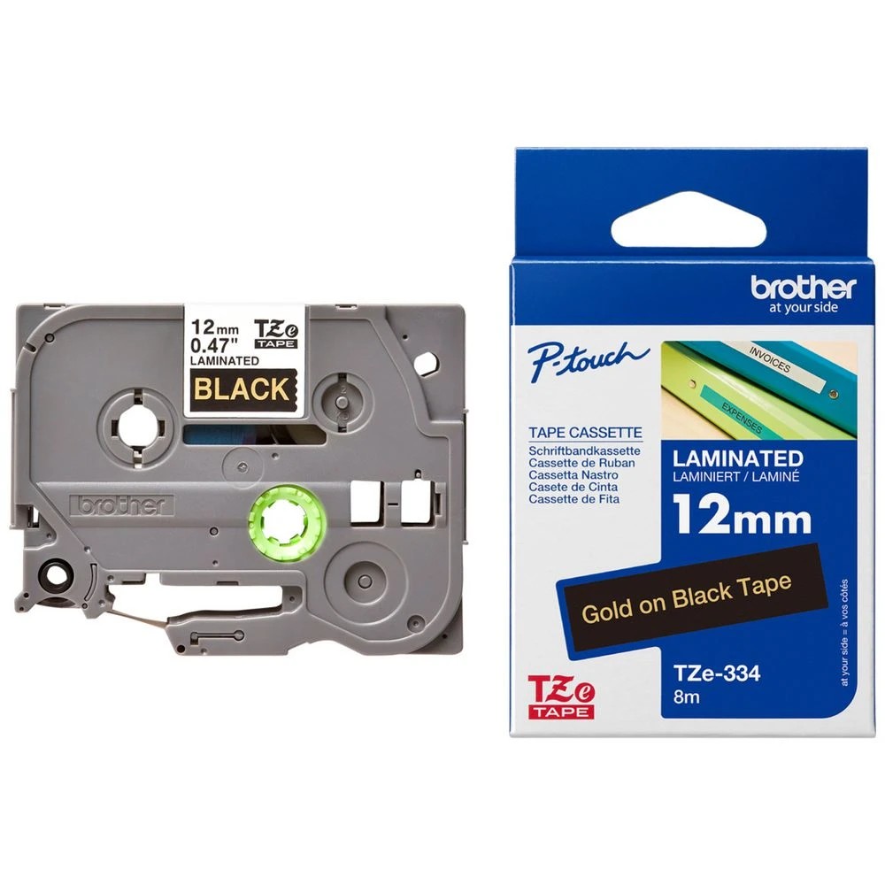 2 Brother TZe-334 Laminated Tape 12mm x 8m Gold on Black, 2 of 2