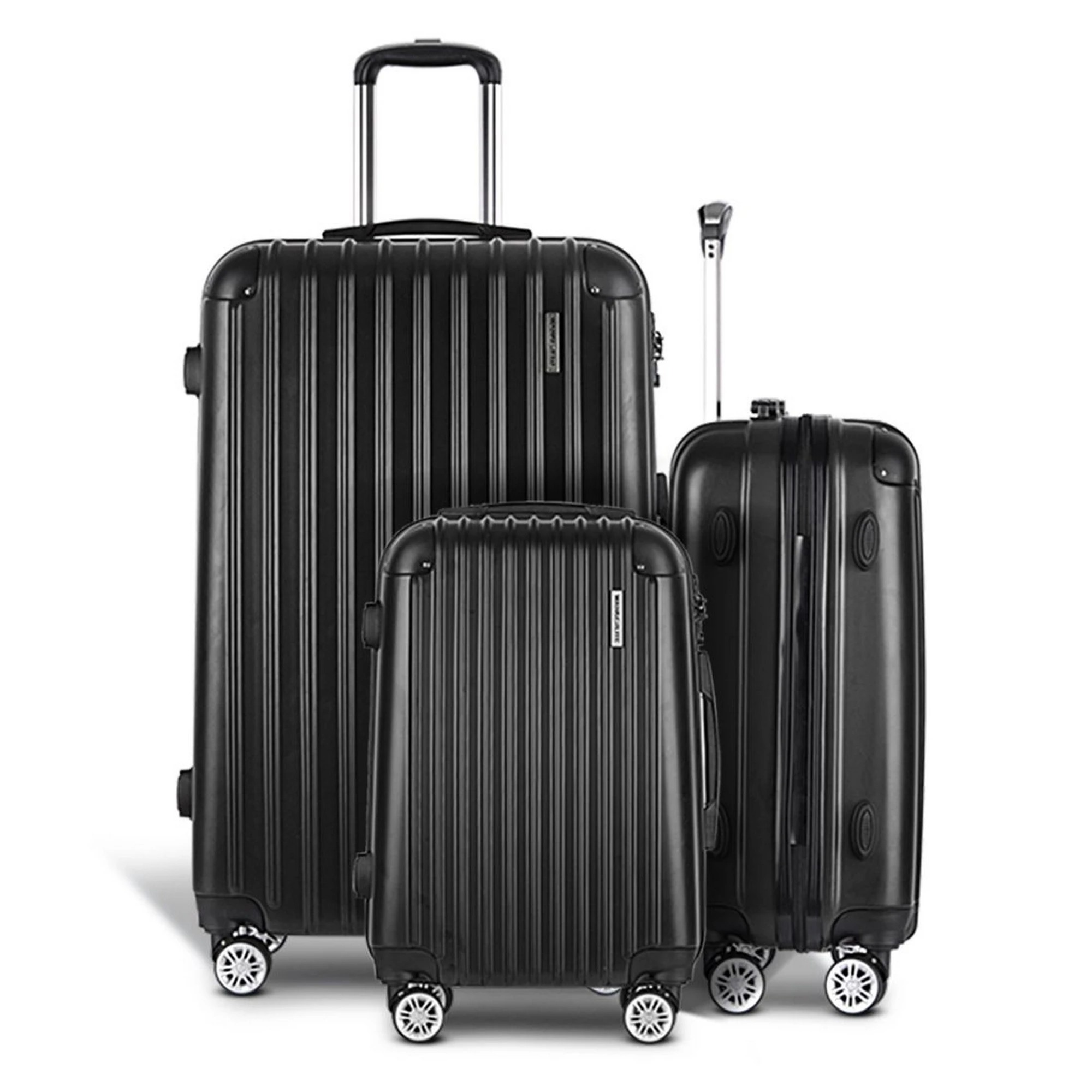 4 Wanderlite 3pcs LuggageTrolley Set Travel Suitcase Storage Organiser Carry On Hard Case TSA - Black, 4 of 8