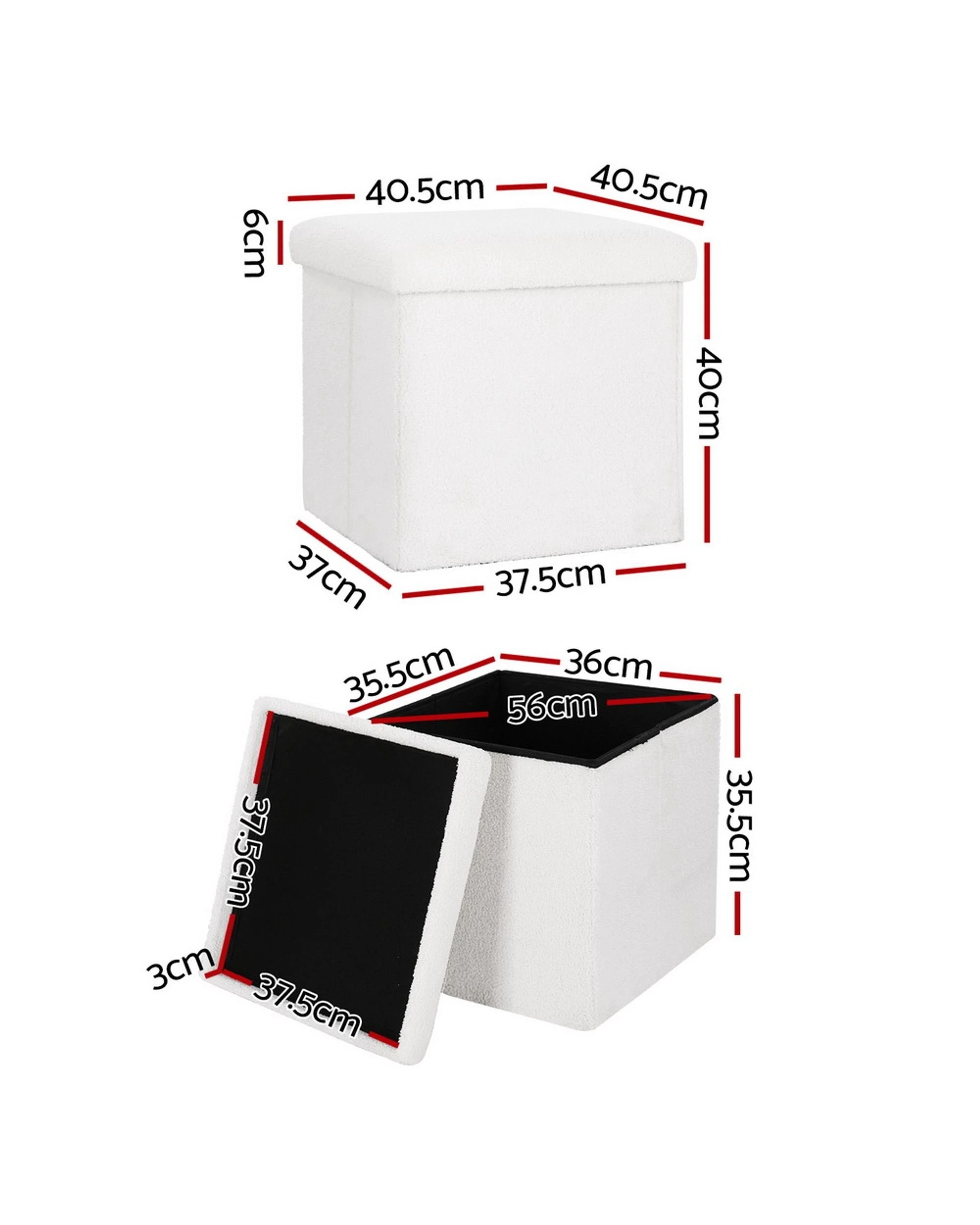 2 Artiss Ottoman Storage Foot Stool Vanity Square Teddy - White, 2 of 6