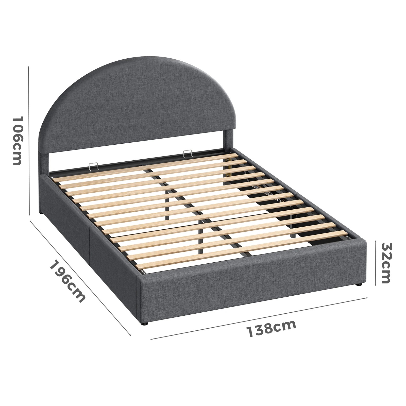 10 Alfordson Bed Frame Double Size Arched Base Gas Lift Storage Fabric Hoult - Grey, 10 of 10