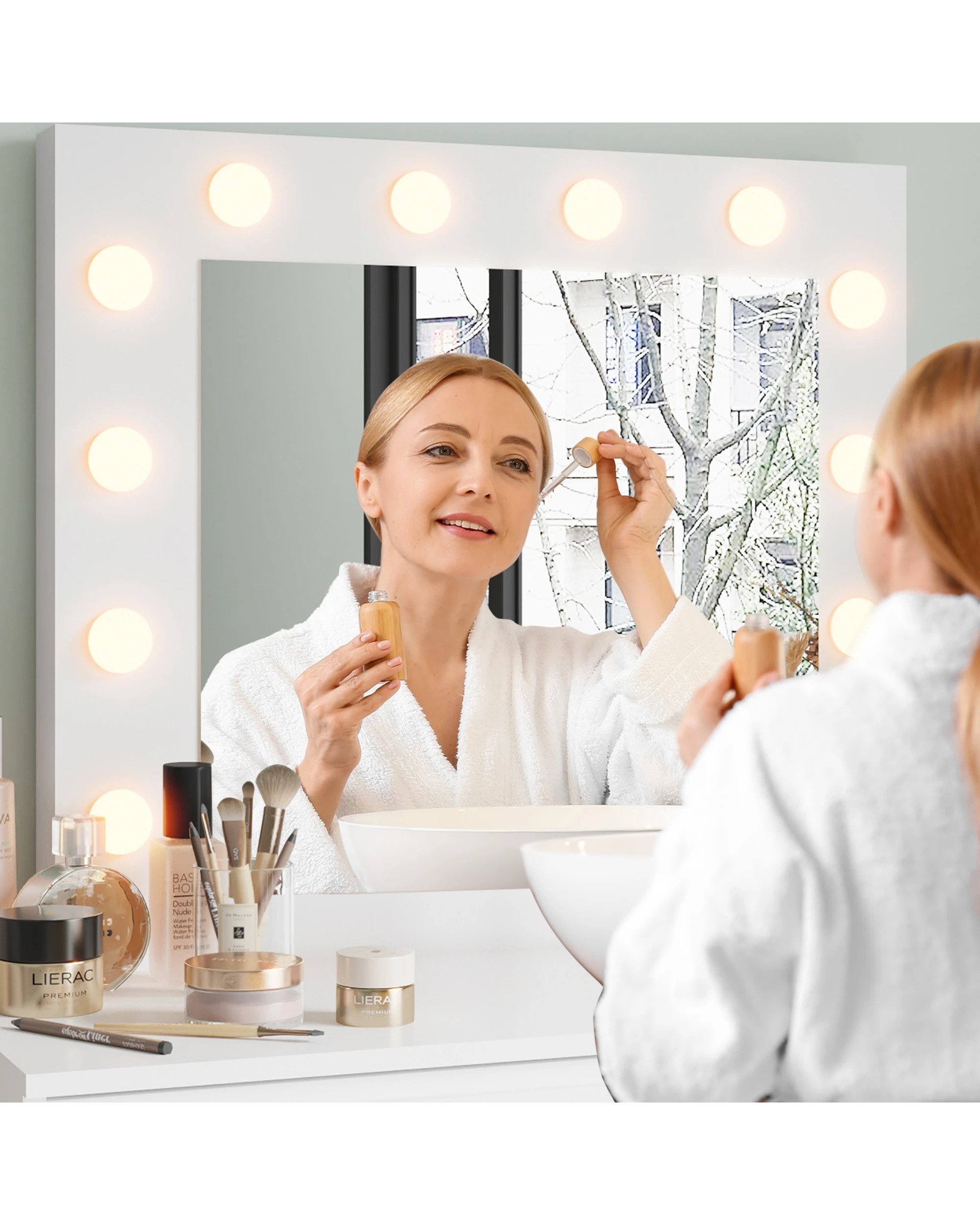 3 Advwin Dressing Table Stool Set With 12 Led Adjustable Bulbs 3 Drawers
 - White, 3 of 9
