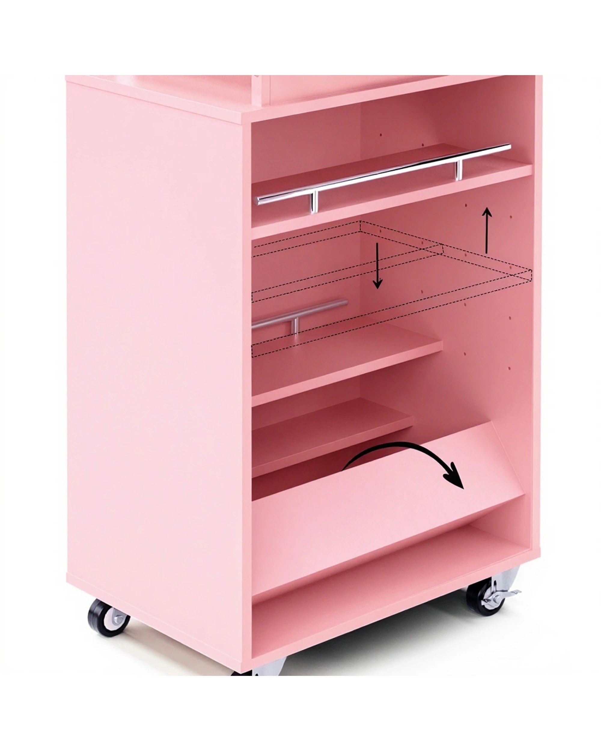 4 Advwin Manicure Table Vanity Desk for Nail Tech with Dust Collector Wrist Rest Lockable Wheels - Pink, 4 of 10