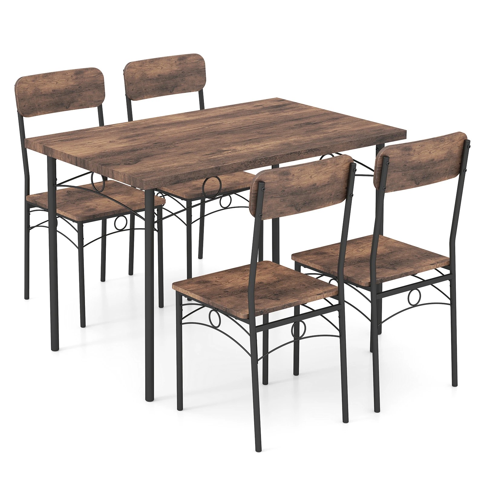 1 Costway 5PCS Rectangular Dining Table Chairs Set Kitchen Metal Frame Dining Room Furniture - Brown, 1 of 4