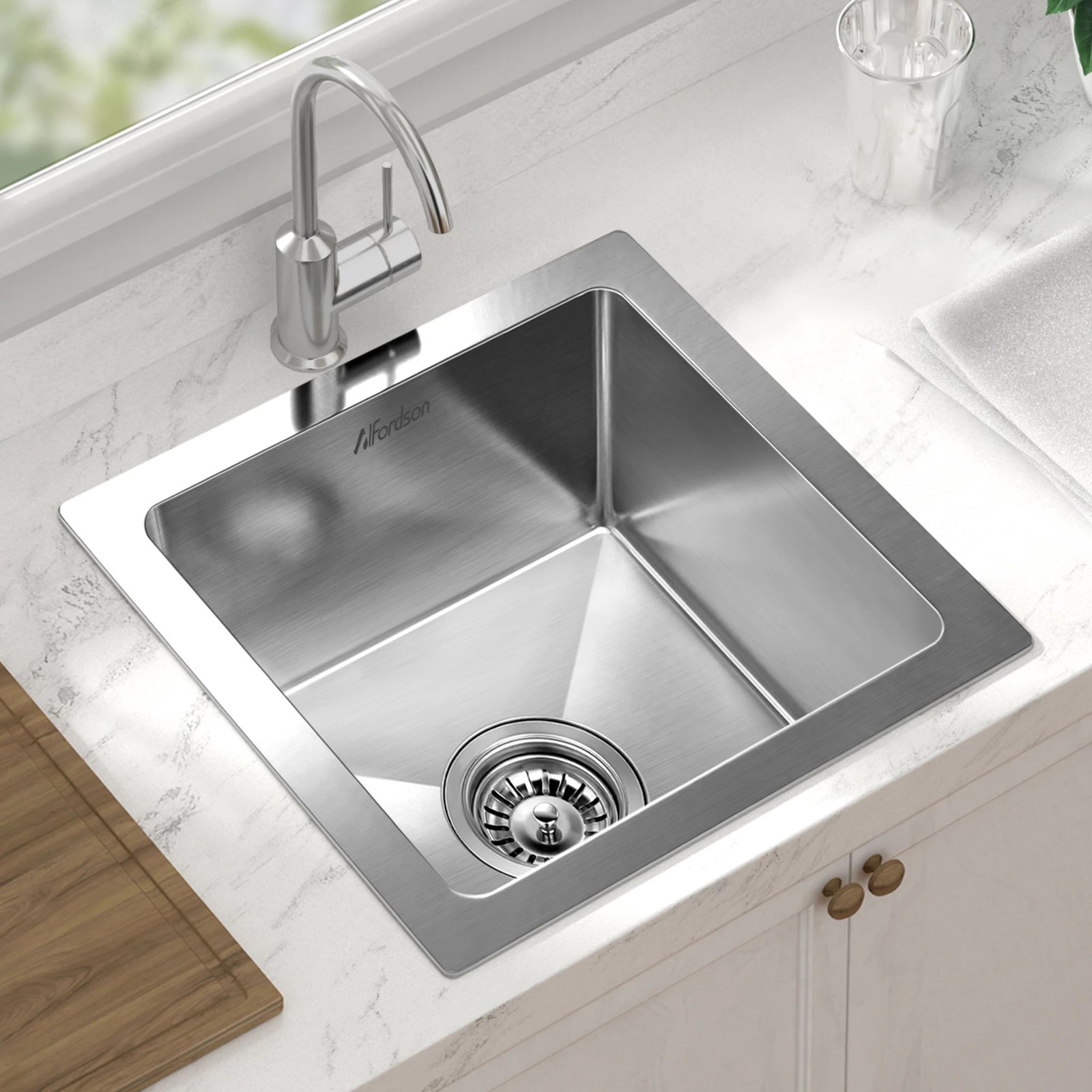 3 Alfordson Kitchen Sink 34x31cm Stainless Steel Basin Single Bowl - Silver, 3 of 8