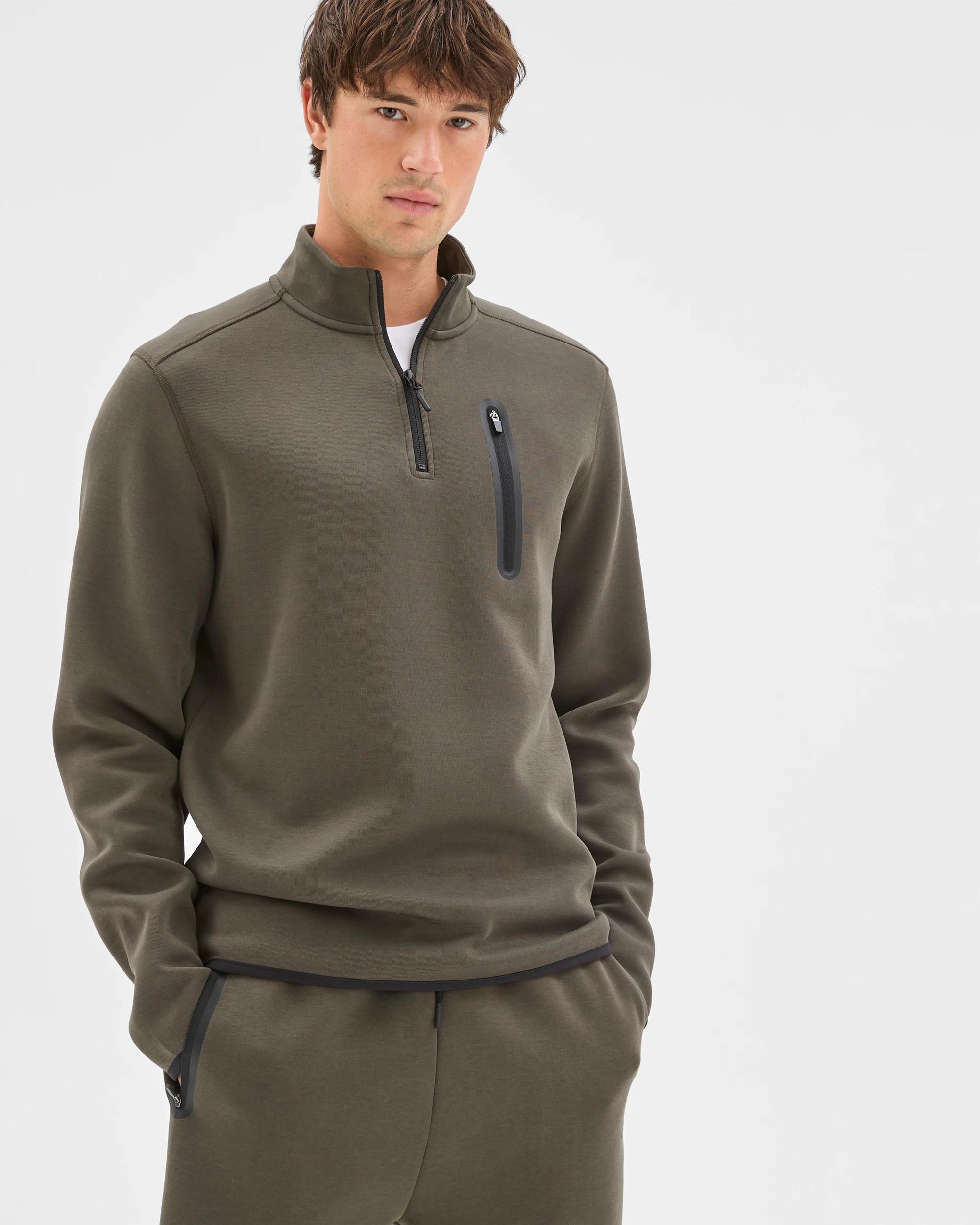 1 Target Active Active Australian Cotton Blend Tech Quarter Zip Jumper KHAKI, 1 of 6