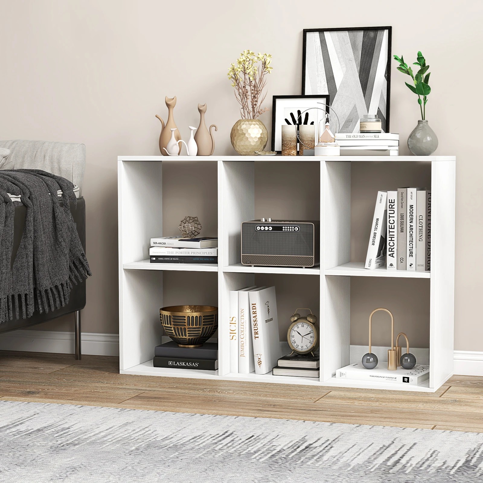 2 Costway 6-Cube Open Bookshelf Bookcase Storage Unit Organiser - White, 2 of 3