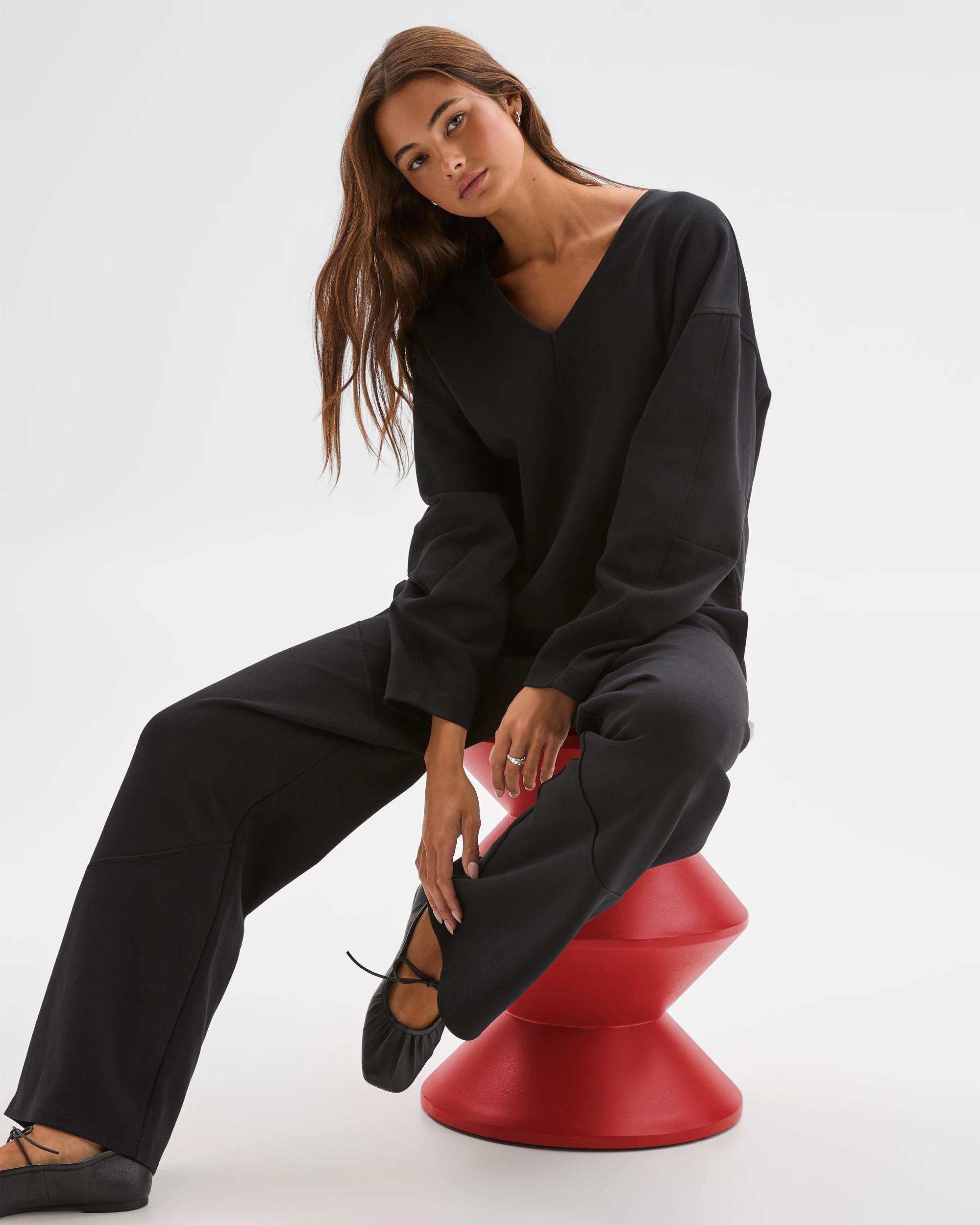 1 Lily Loves Australian Cotton Blend V-Neck Jumper BLACK, 1 of 6