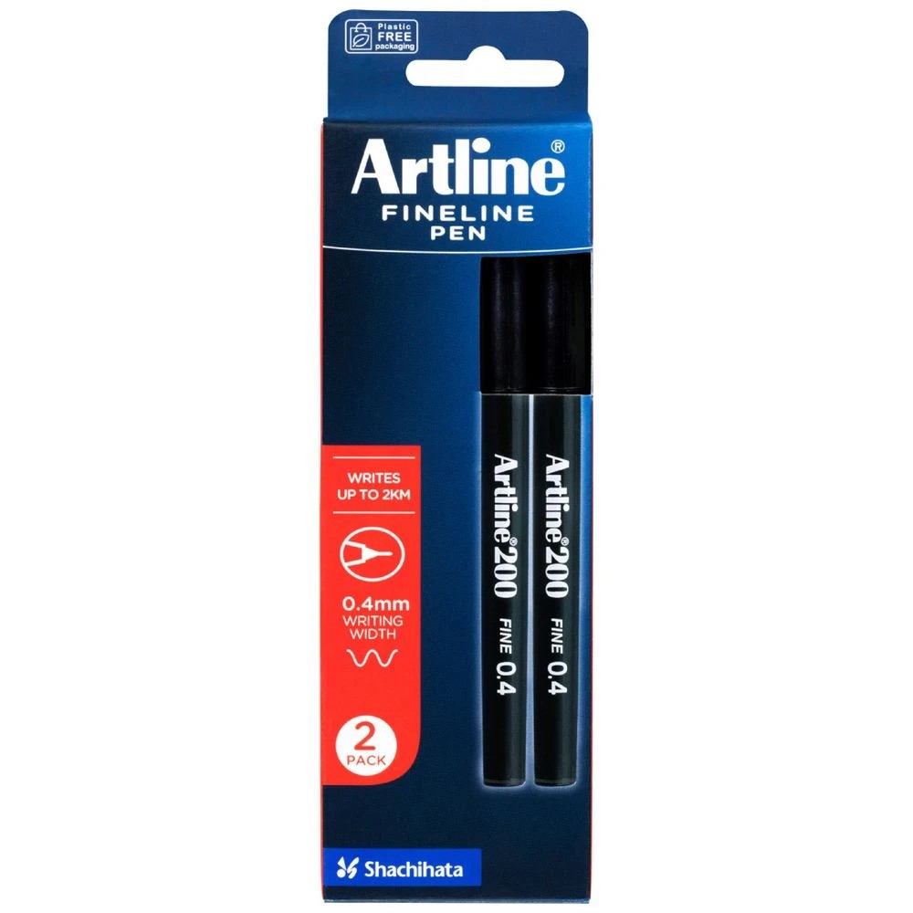 1 Artline 200 Fineliner 0.4mm Black 2 Pack, 1 of 7