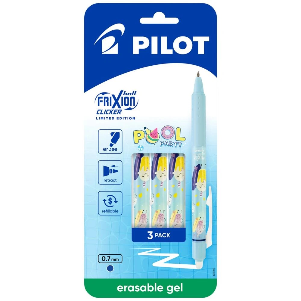 1 PILOT FriXionClicker PoolParty Erasable Gel Pen 0.7 Blue 3Pk, 1 of 7