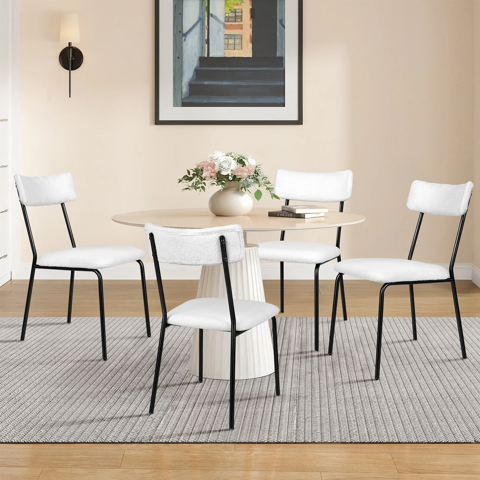 4 Alfordson 2x Dining Chairs Accent Kitchen Lounge Rectangular Back Sherpa - White, 4 of 10