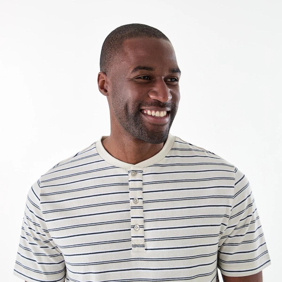 4 Short Sleeve Henley Knit Pyjama Set DUNE STRIPE, 4 of 7