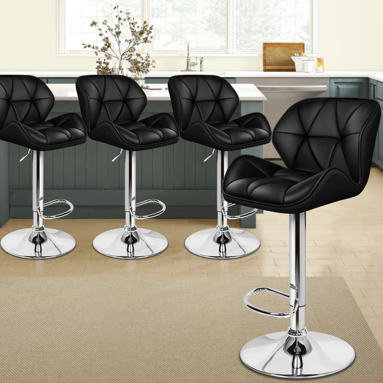 2 Alfordson 4x Bar Stools Willa Kitchen Gas Lift Swivel Chair Leather - Black, 2 of 9