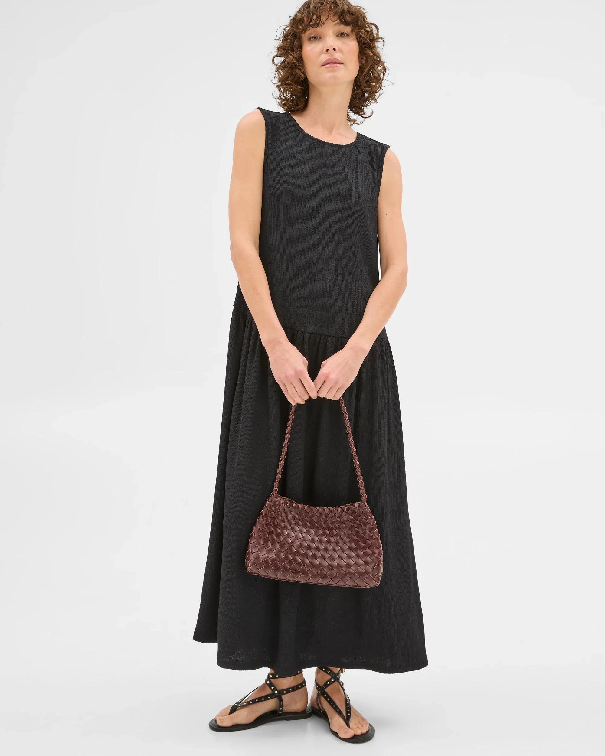 1 Target Woman Textured Drop Waist Midi Dress BLACK, 1 of 7