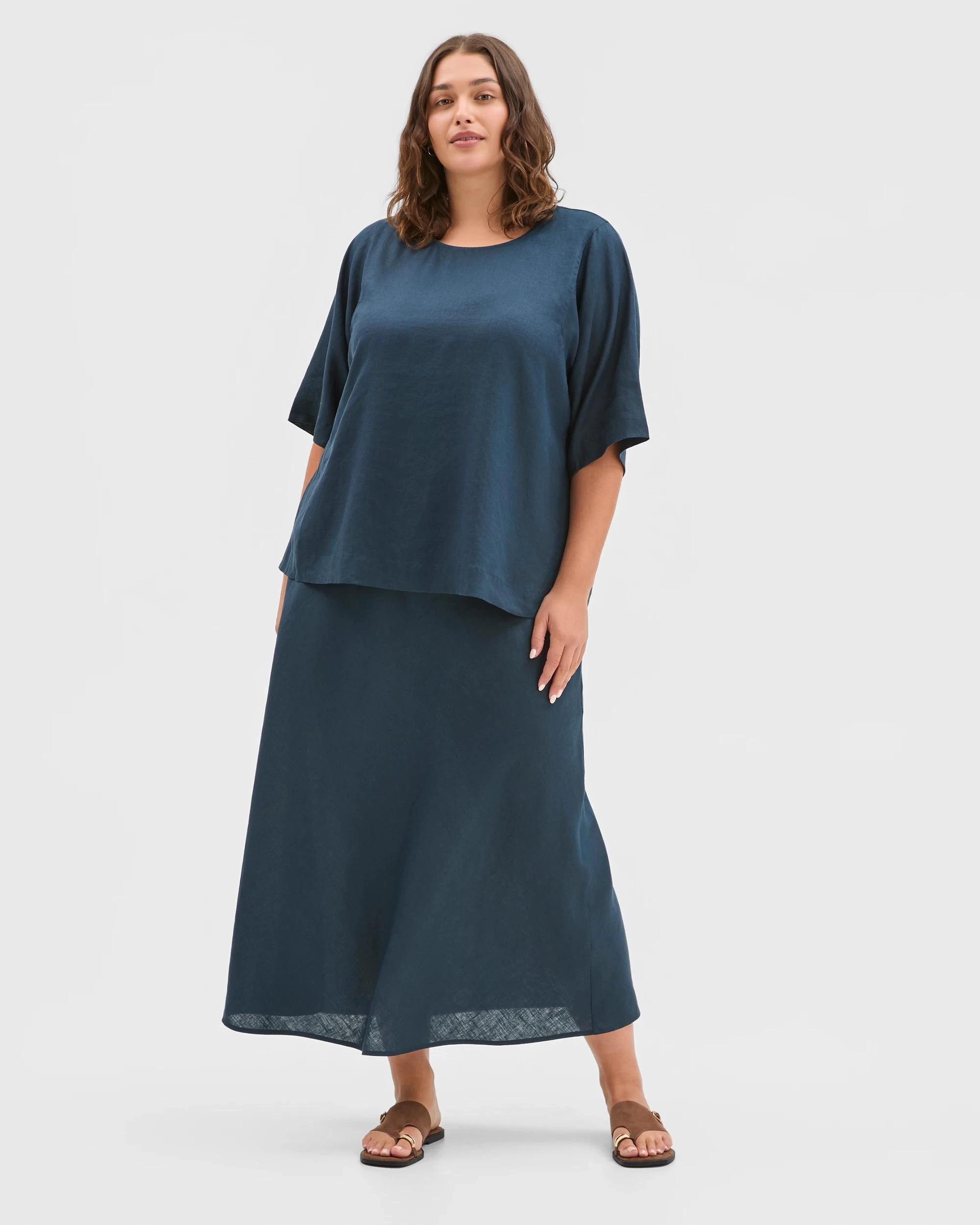 1 Target Curve Plus Size European Linen Short Sleeve Seam Detail Top SODALITE, 1 of 7