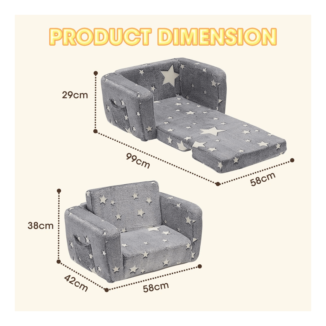 2 Playpals Kids Sofa Convertible Couch Fold Out Play Couch Toddler Sofa Grey - Grey, 2 of 3