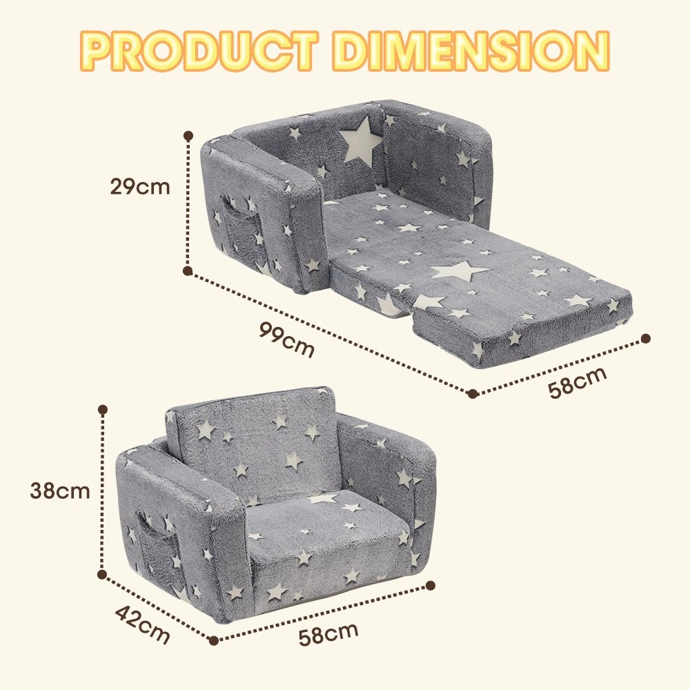 2 Playpals Kids Sofa Convertible Couch Fold Out Play Couch Toddler Sofa Grey - Grey, 2 of 3
