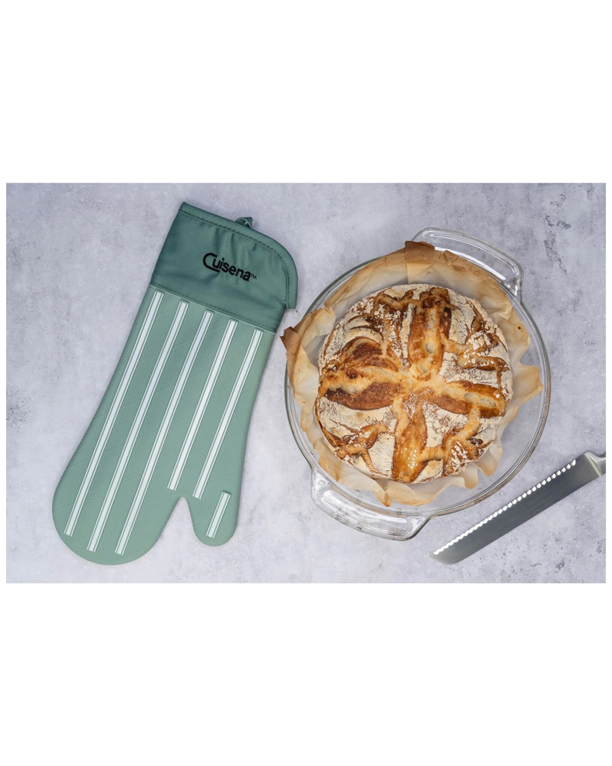 5 Cuisena Silicone & Fabric Oven Glove – Green Striped 94267 - Green, 5 of 5