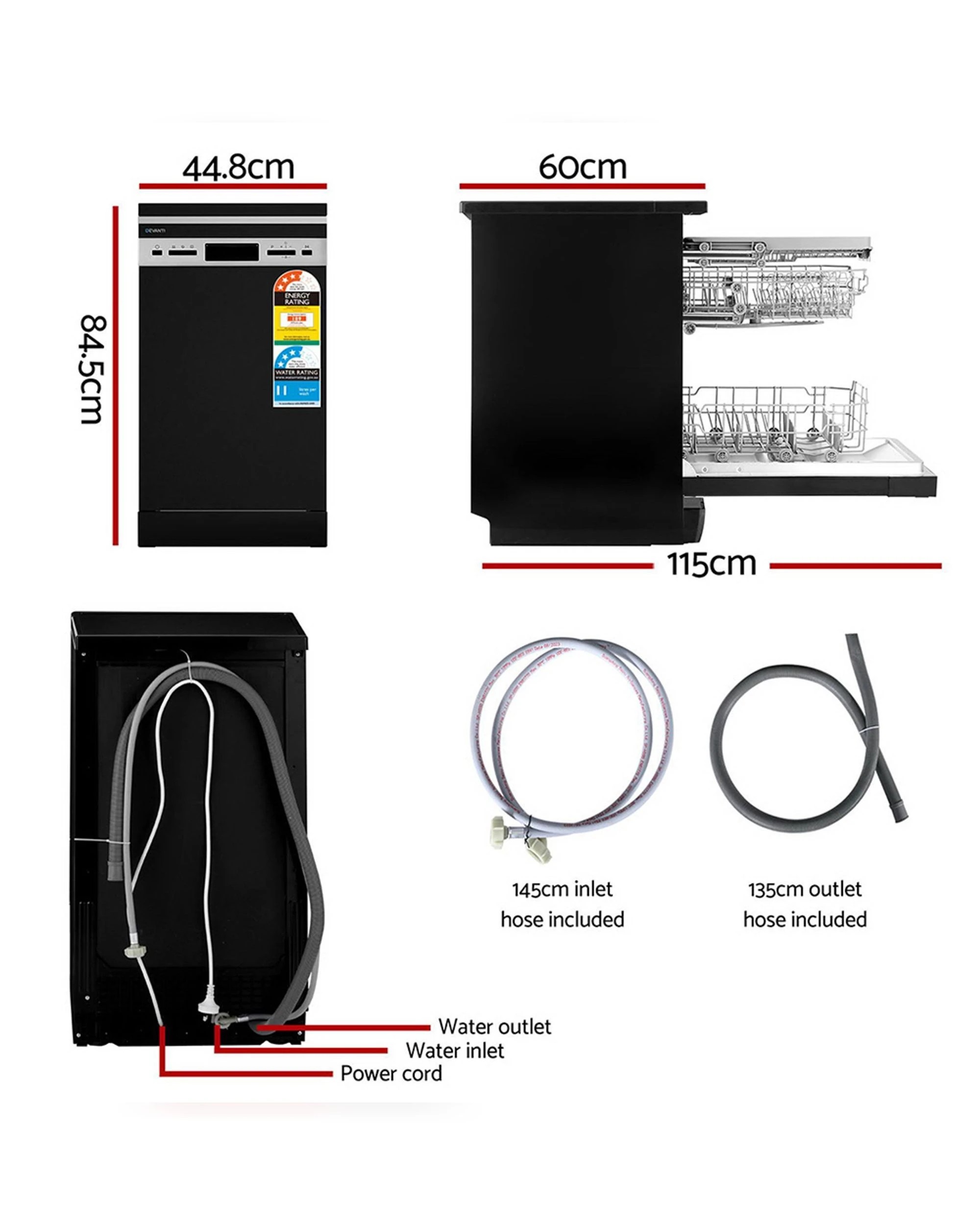 2 Devanti 10 Place Settings Freestanding Dishwasher - Black, 2 of 6