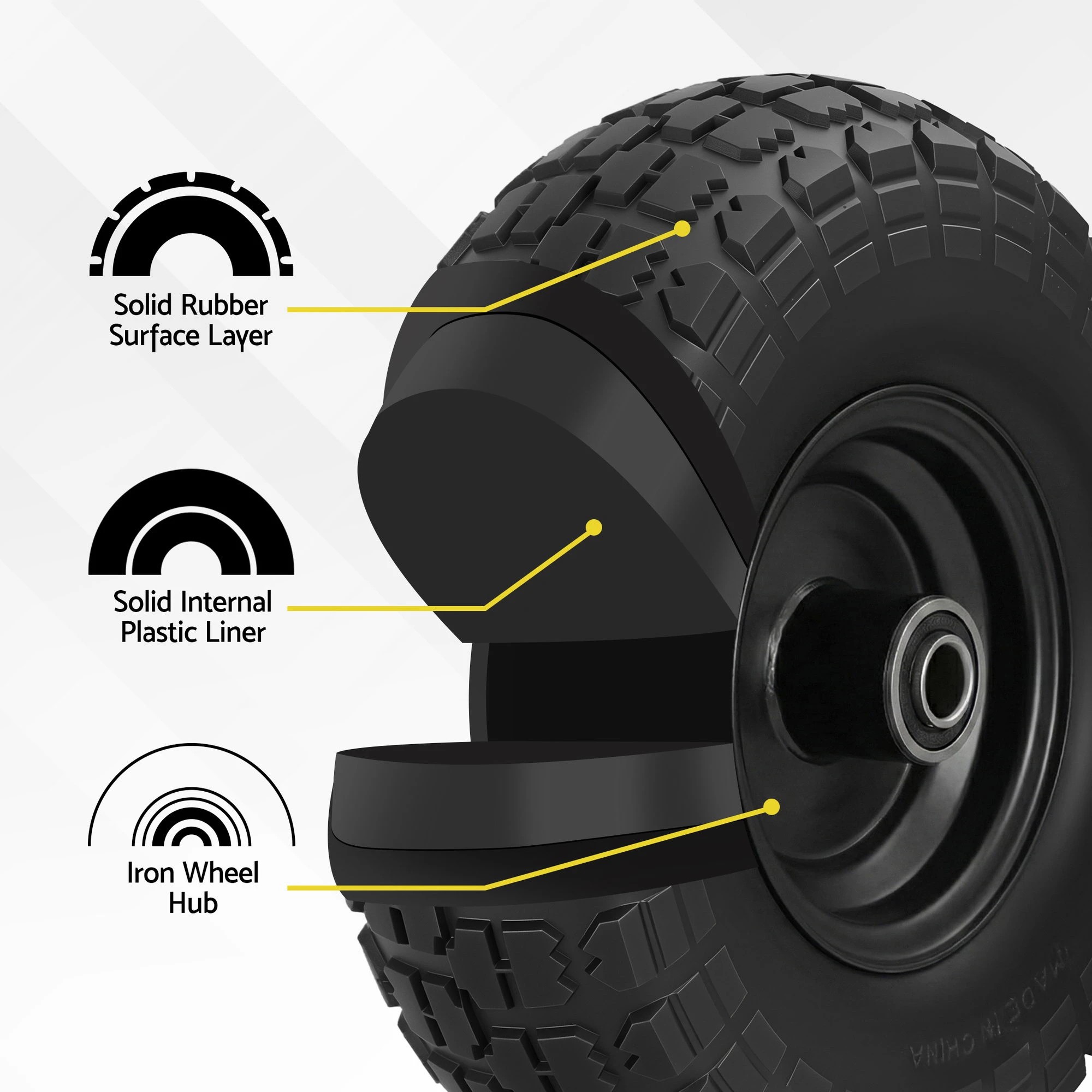 5 Gardeon 2pcs, 4.10/3.50-4 Tire And Wheel Flat Free, 26cm Solid Rubber Tires with 5/8 Axle Bore Hole - Black, 5 of 9