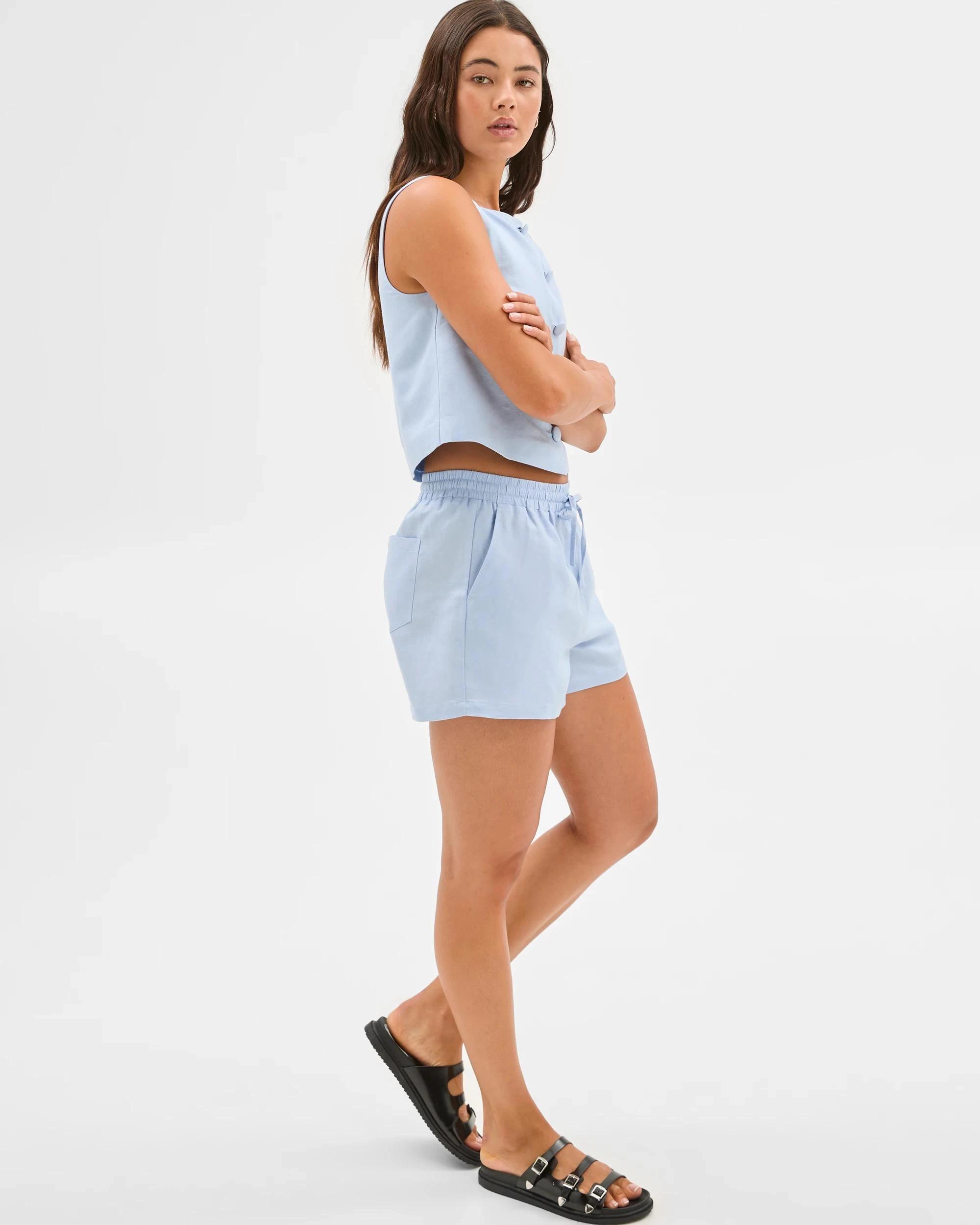 2 European Linen Blend Pull On Shorts - Lily Loves KENTUCKY BLUE, 2 of 7