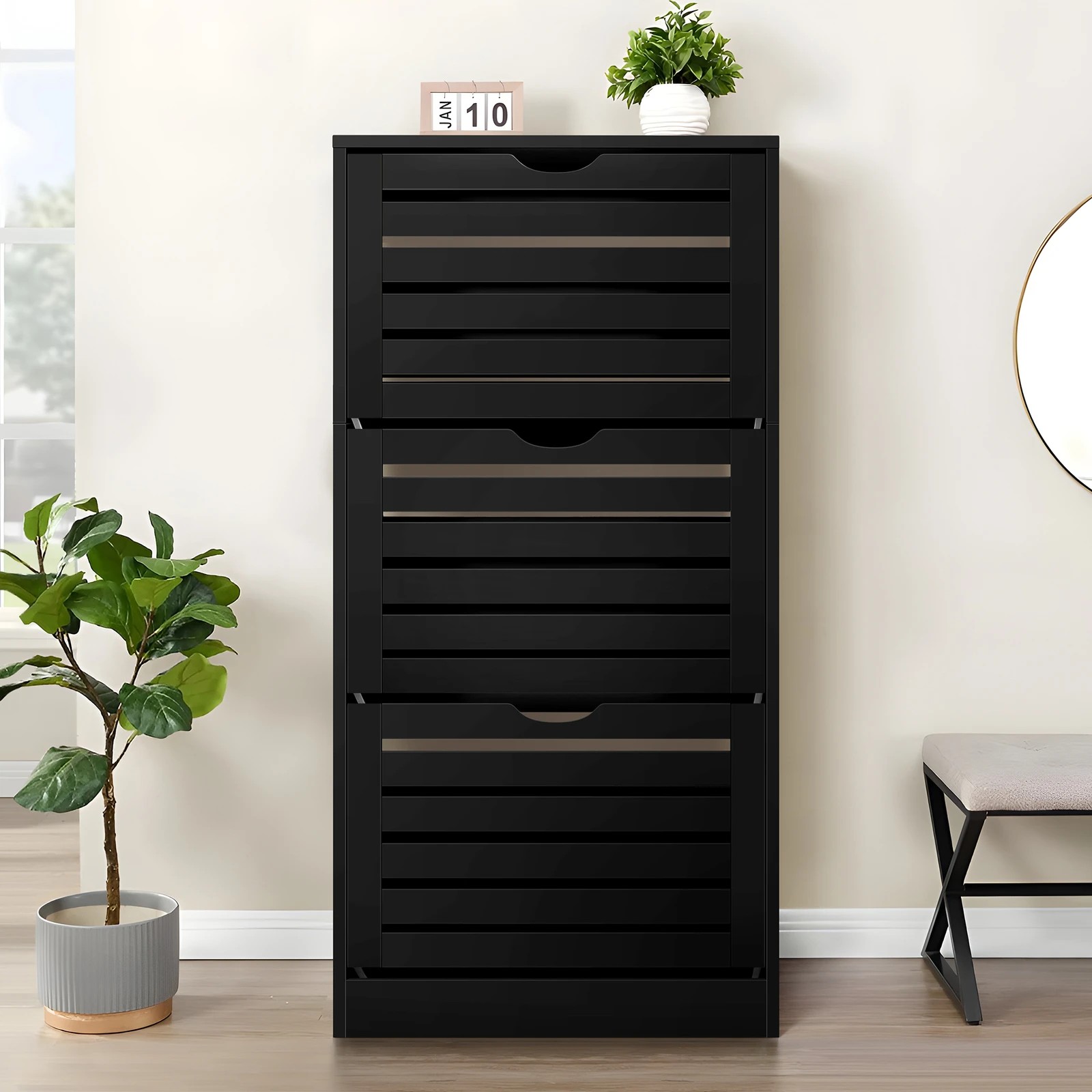 10 Alfordson 2x Shoe Cabinet Organiser Storage Rack Flip Drawers - Black, 10 of 10