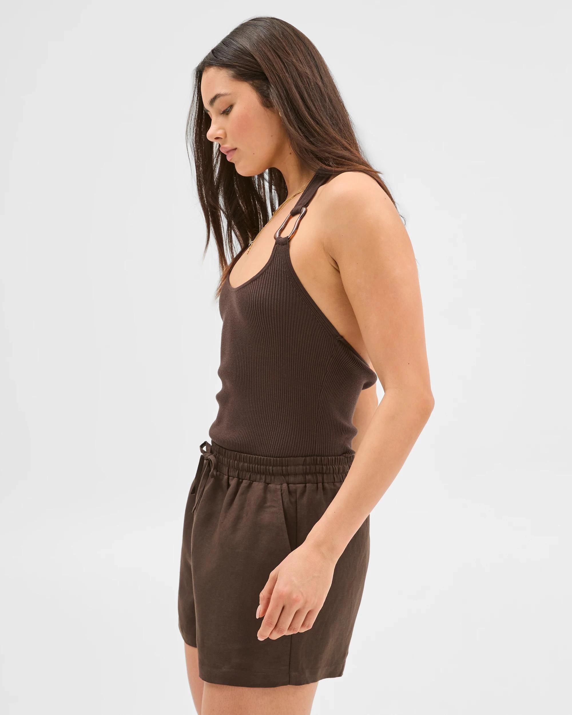 6 European Linen Blend Pull On Shorts - Lily Loves DEEP BROWN, 6 of 6