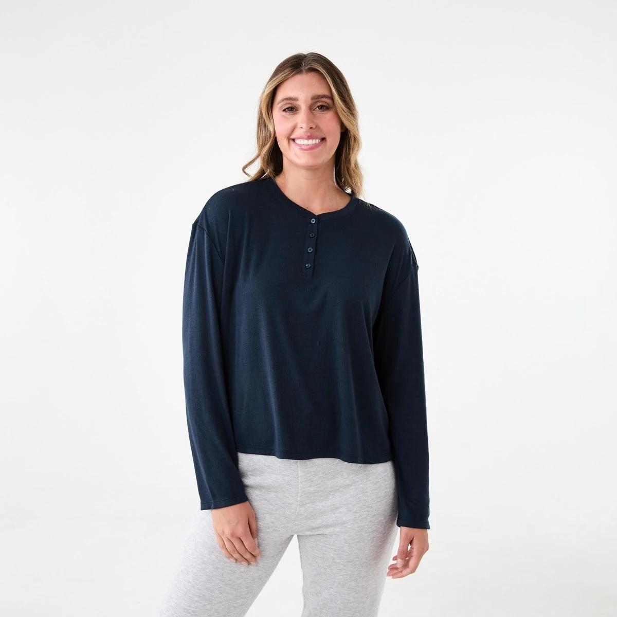 1 Long Sleeve Comfort Rib Top Midnight, 1 of 5