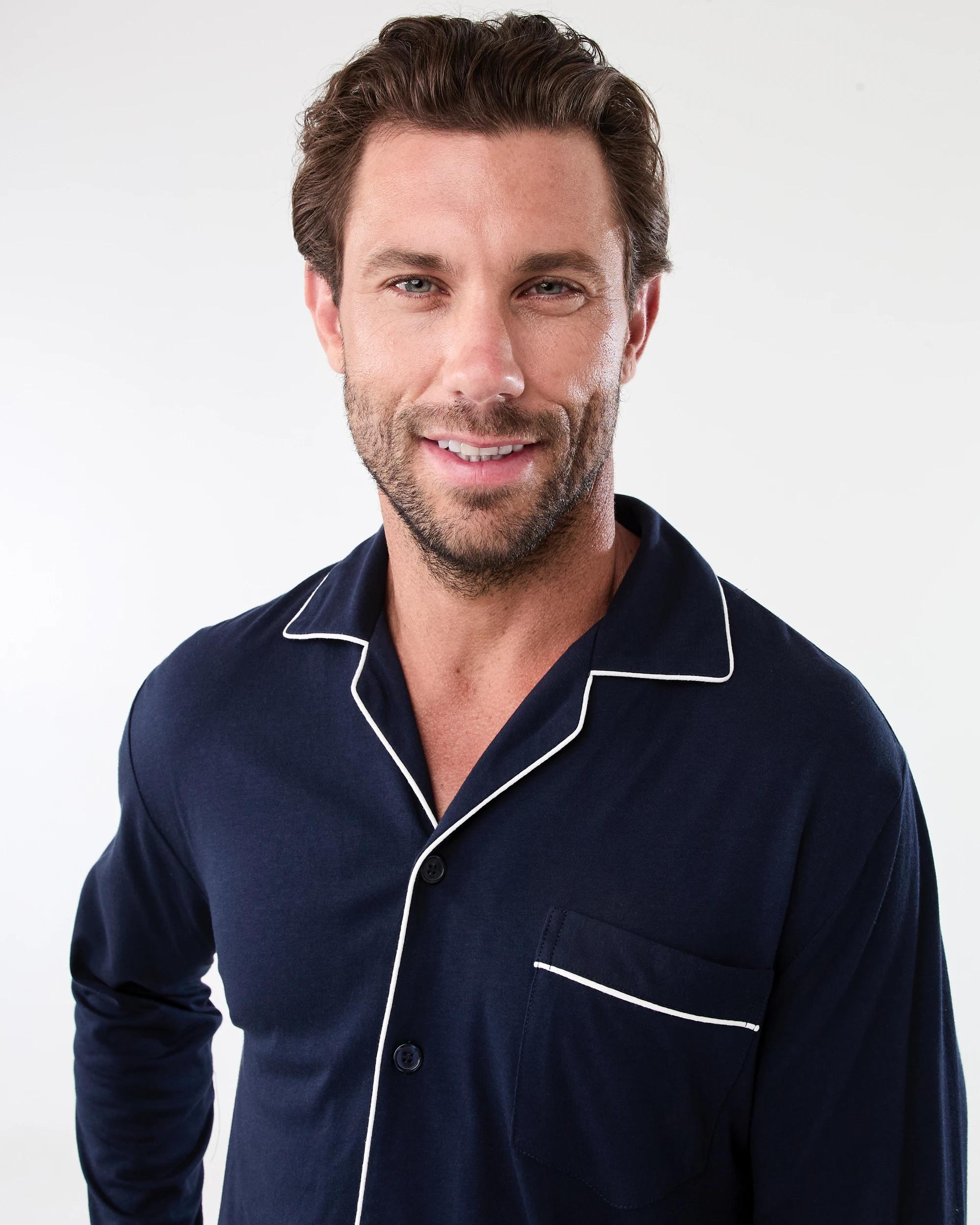 4 Long Sleeve Button Through Top Knit Pyjama Set Sky Cptn, 4 of 7