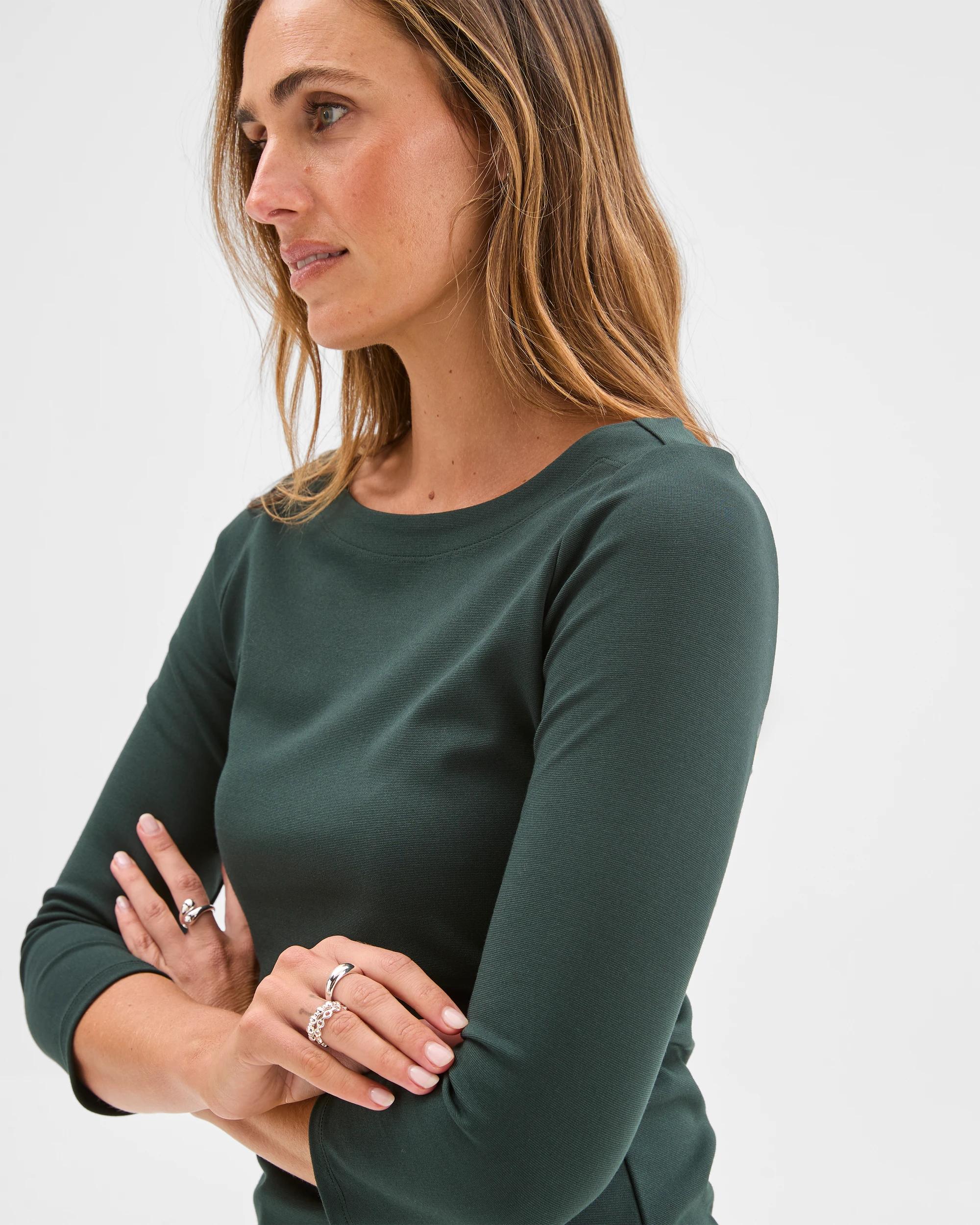 6 Preview 3/4 Sleeve Boat Neck Ponte T-Shirt MID JADE, 6 of 6
