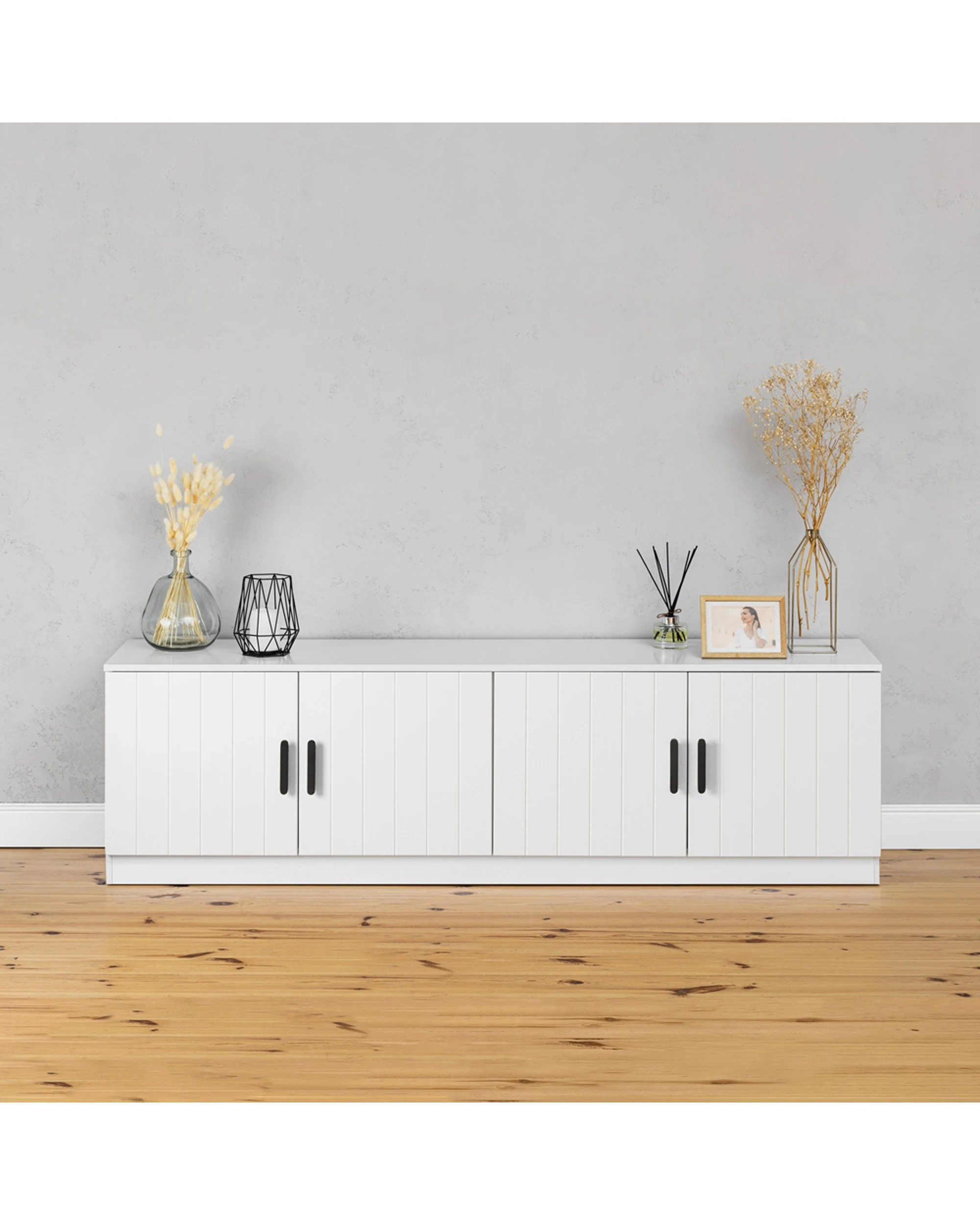2 European Cabinetry Bucharest VJ Panel TV Unit Oval Handle - White, 2 of 4