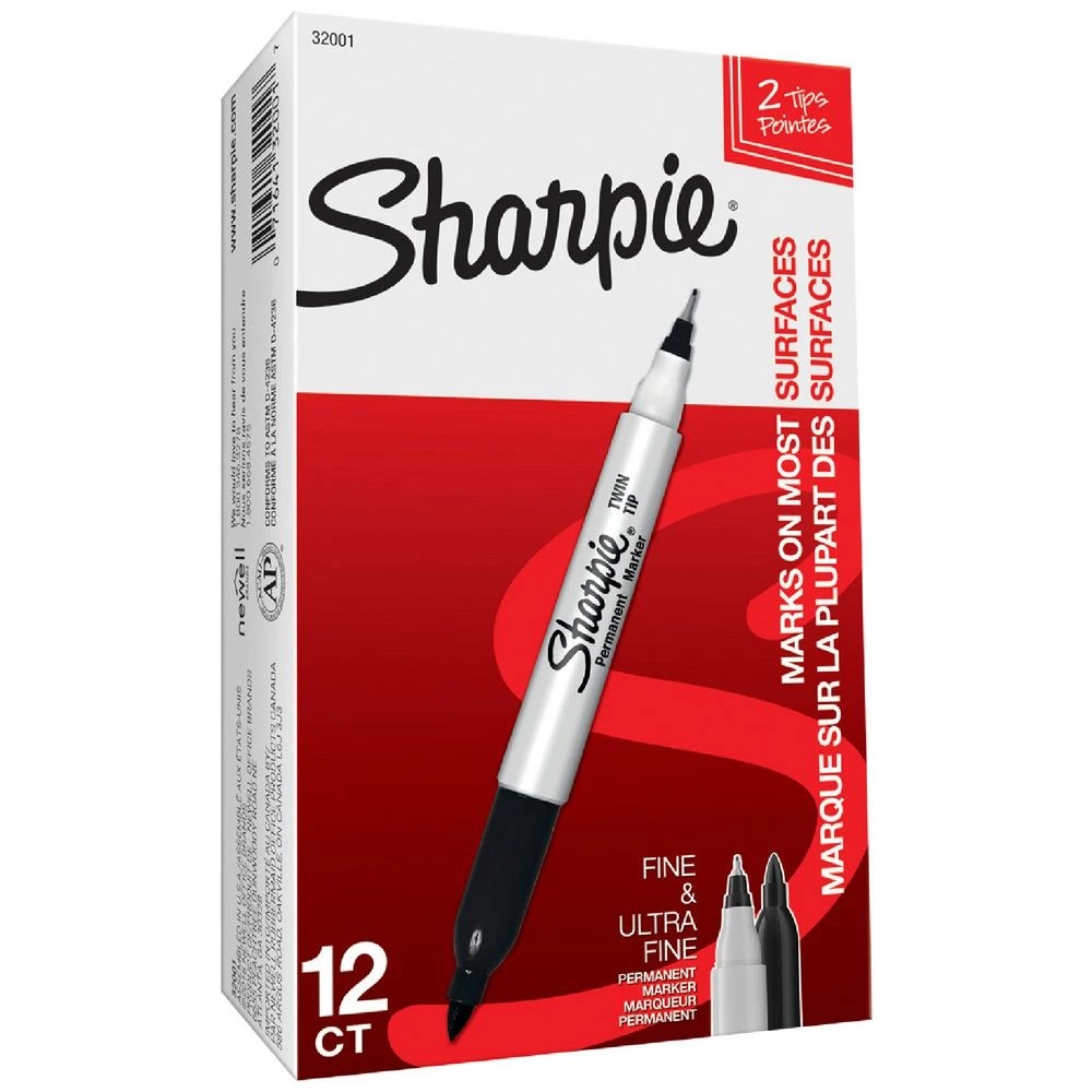 1 Sharpie Twin Tip Permanent Markers Black 12 Pack, 1 of 6